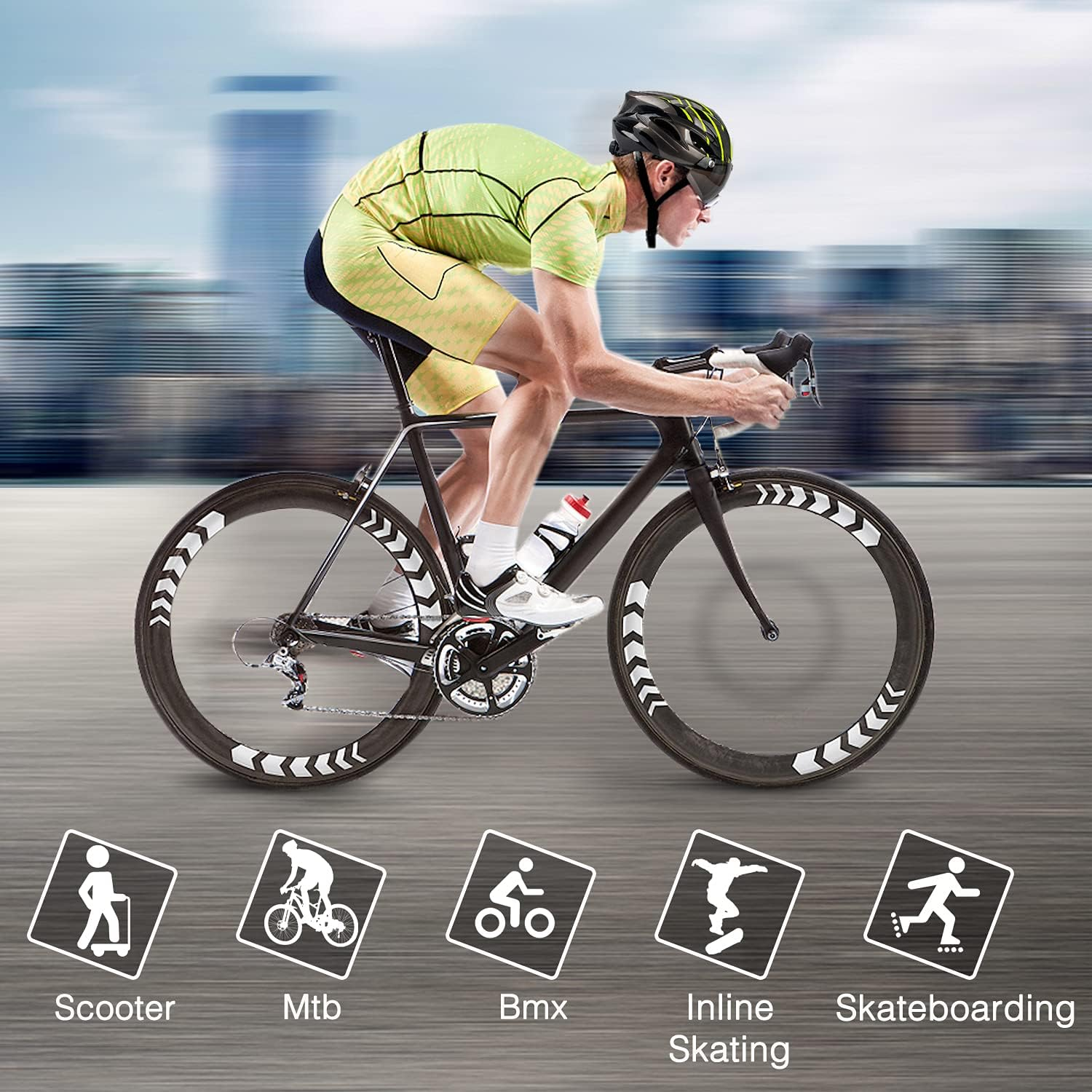 Shinmax Bike Helmet Men Women with Detachable Magnetic Goggles and LED Rear Light,Cpsc CPC Certificated Bicycle Helmet Adjustable Size Road Mountain Bike Helmet Lightweight Cycling Helmet SM-T13 - Black Green Titanium image number 5