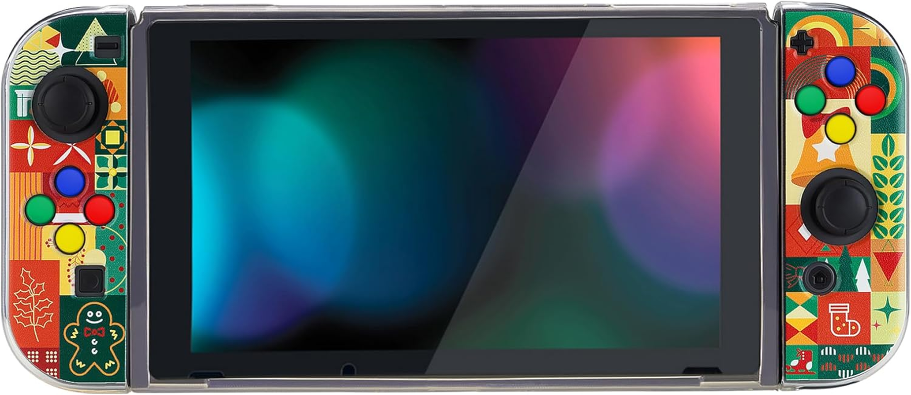 Playvital Christmas Wrap Protective Case for Nintendo Switch, Soft TPU Slim Case Cover for Nintendo Switch Console with Colorful ABXY Direction Button Caps - Christmas Wrap image number 4