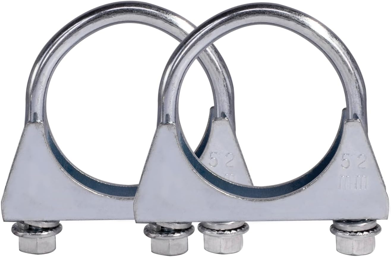 Pack of 2 M8 Pipe Clamp Diameter 52-80 Mm Special Clamp for Exhaust Pipe U-Shaped Galvanised Pipe Clamp (52 Mm)