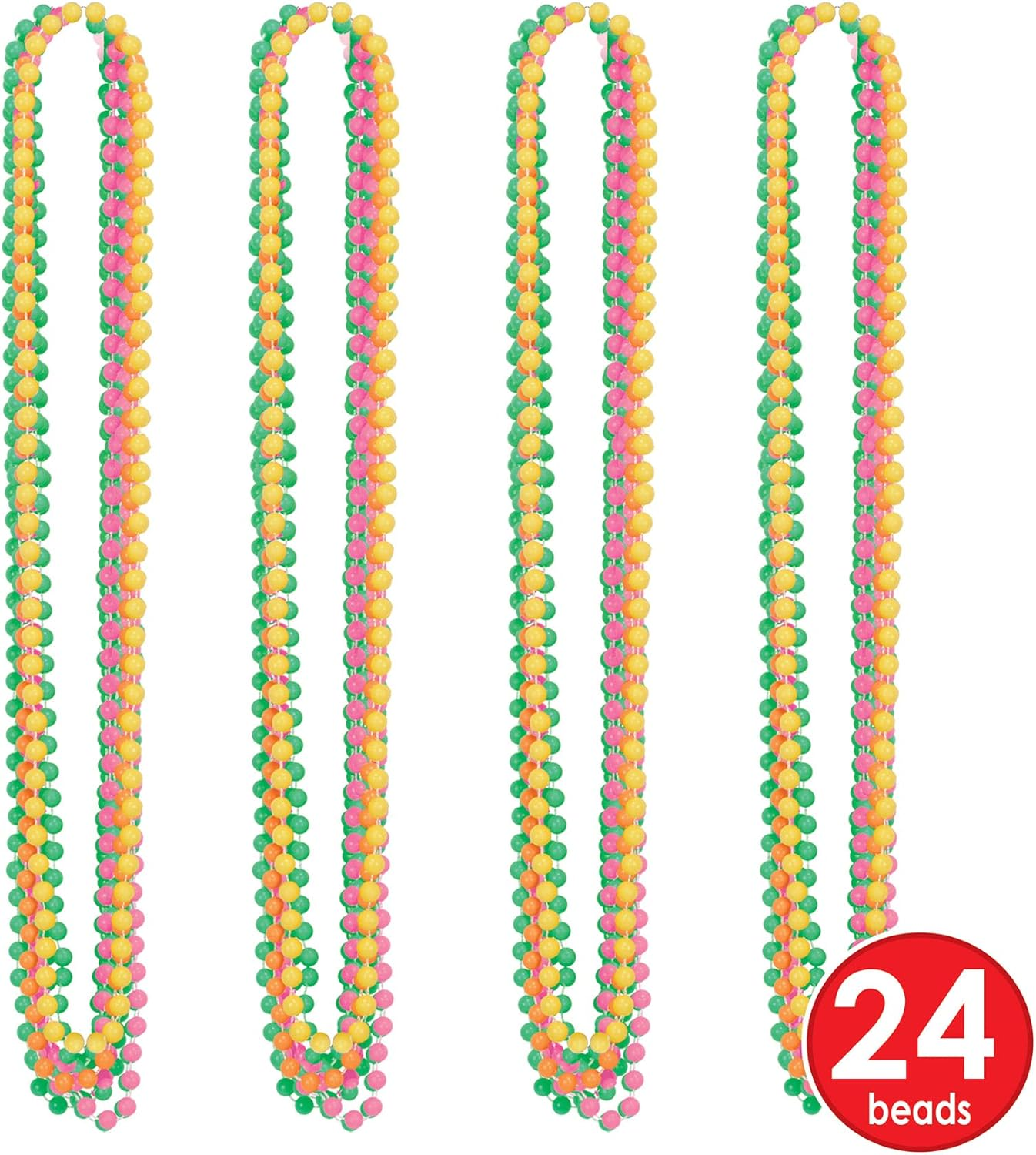 Beistle 53524 Neon Party Beads, 24 Piece, 33", Green/Pink/Yellow/Orange