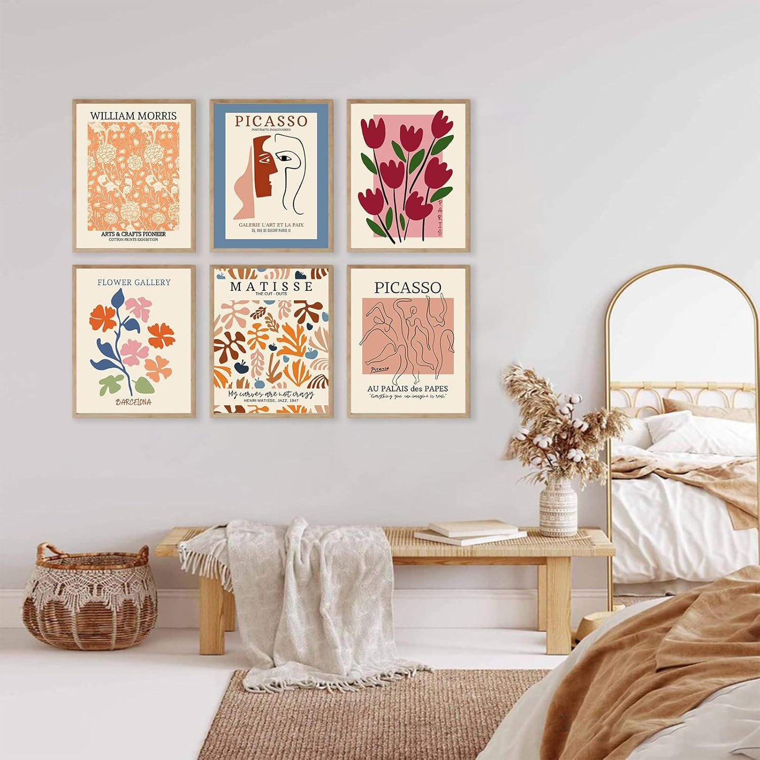 KBKBART Flower Market Posters Set of 6,Abstract Wall Art Prints Exhibition Poster Set,Vintage Matisse Print Picasso William Morris Painting Pictures,Minimalist Gallery Mix(8X10Inch,Unframed),Beige image number 4