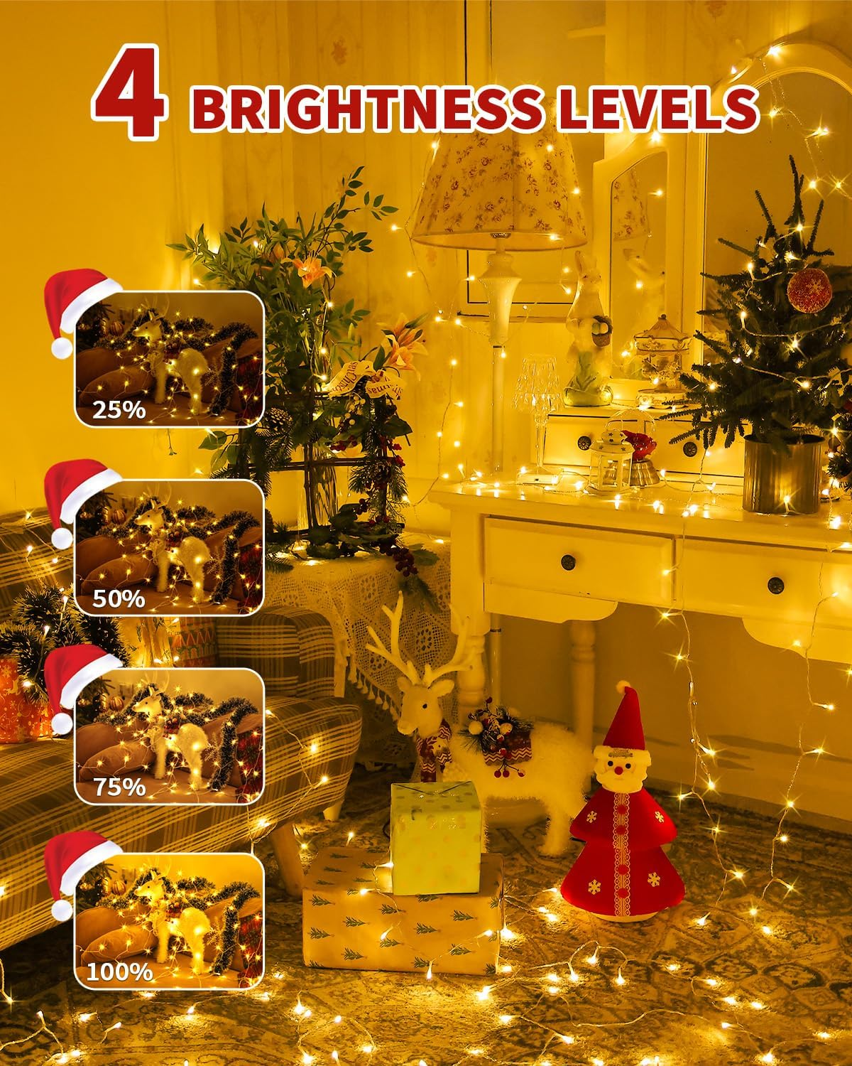 Christmas Lights String Outdoor Indoor, 200 LED 65.6FT Warm White Xmas Tree Decorations Lights, Plug in Twinkle Fairy Light with Remote Timer Dimmable for Room Yard Holiday Party Wedding Camping Decor image number 1