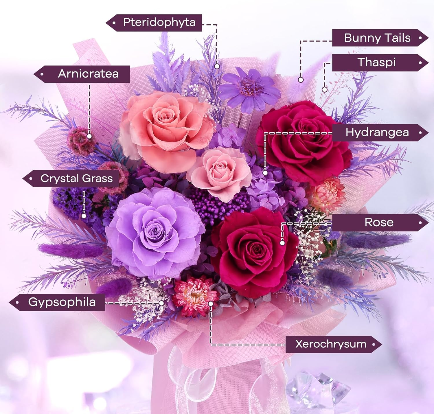 Bloom&rsquo;S Diary Preserved Purple Flowers Bouquet, Flowers for Delivery Prime, Birthday Gifts, Women, Wife, Her (Purple) image number 5