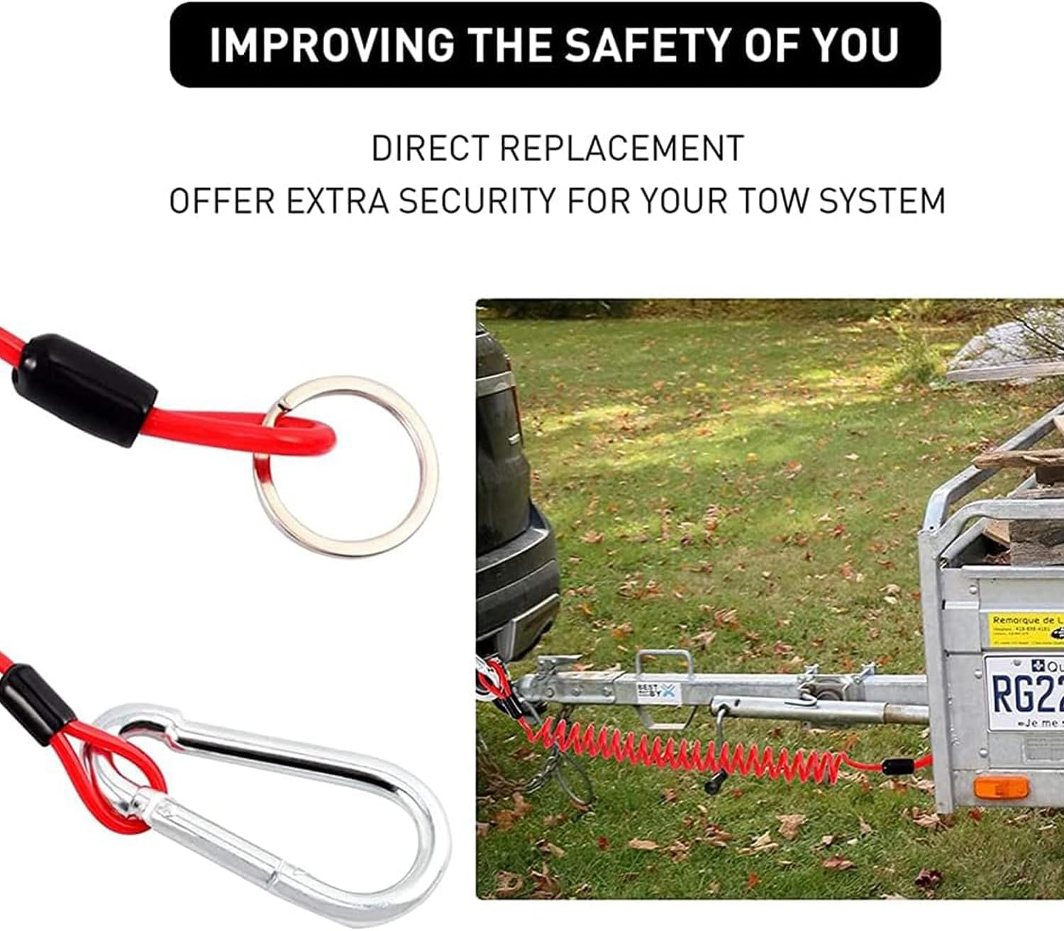 Xinghonyac Trailer Breakaway Cable, Trailer Brake Cable, RV Stainless Steel Spring Towing Coiled Wire, Coiled Brake Away Cable with Stainless Steel Carabiner for Breakaway Switch (4 Ft)