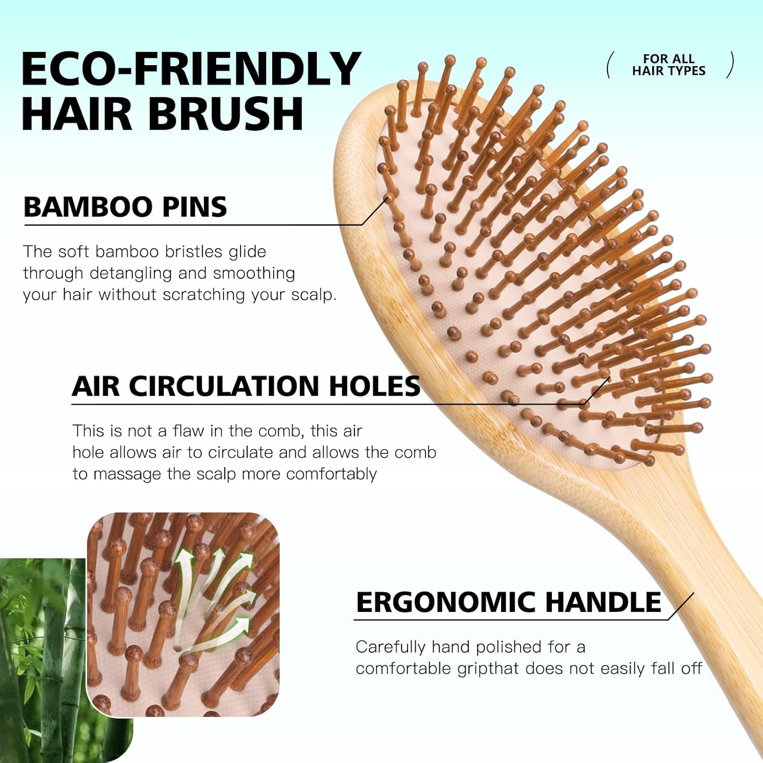 Heatunk Eco-Friendly Hair Brush Comb Set - Anti-Static Detangling for Women and Men - Tail Comb, Tooth Comb, Large & Mini Wooden Massage Brushes for All Hair Types image number 1