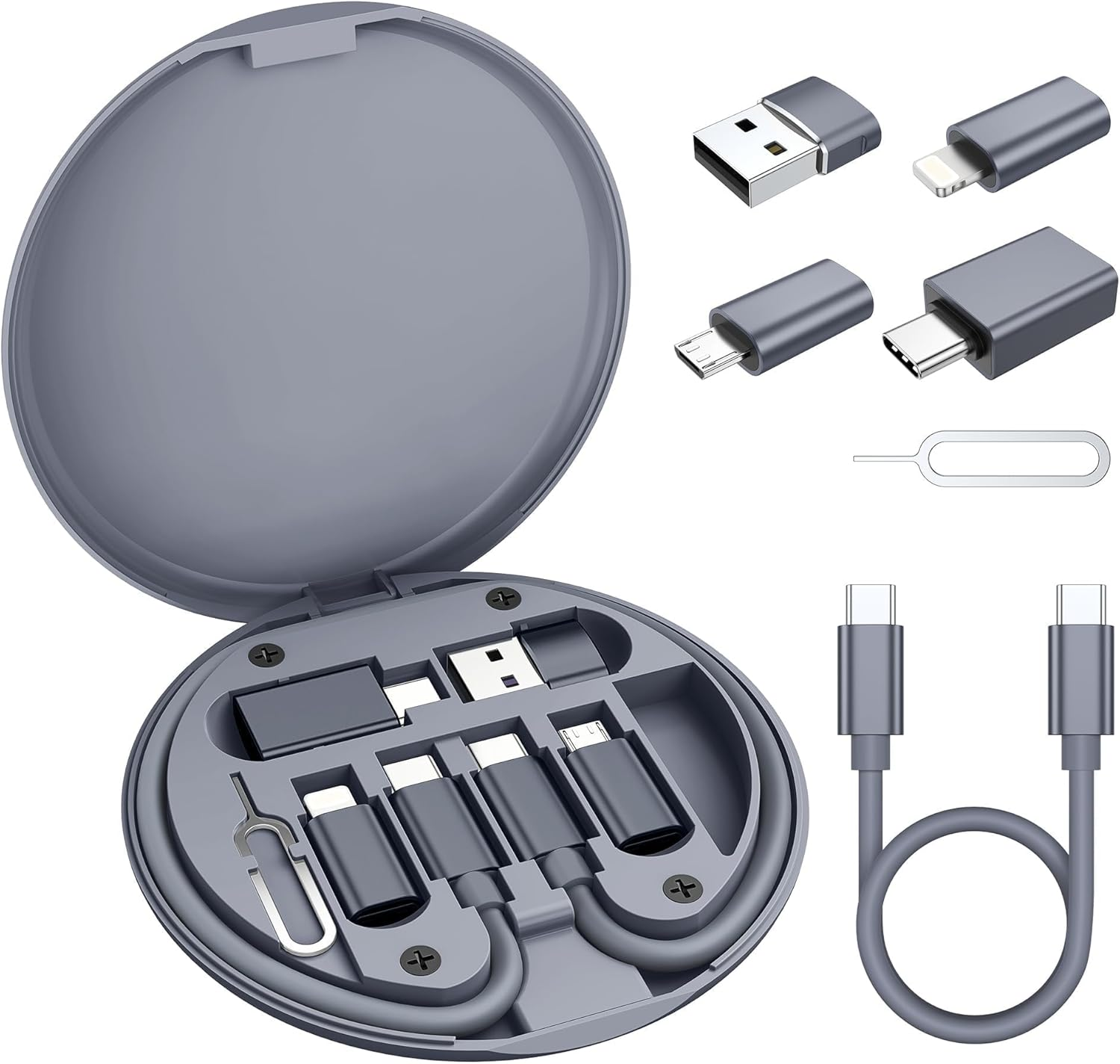 Elebase USB Charging Adapter Kit Box,Usb to USBC Adapter Set,Type C to USB 3.0 OTG Ios Micro Multi Portable Converter Case with 1Ft 100W Charger Cable for Iphone 16 15 Max Pro,Samsung Galaxy S25 Plus