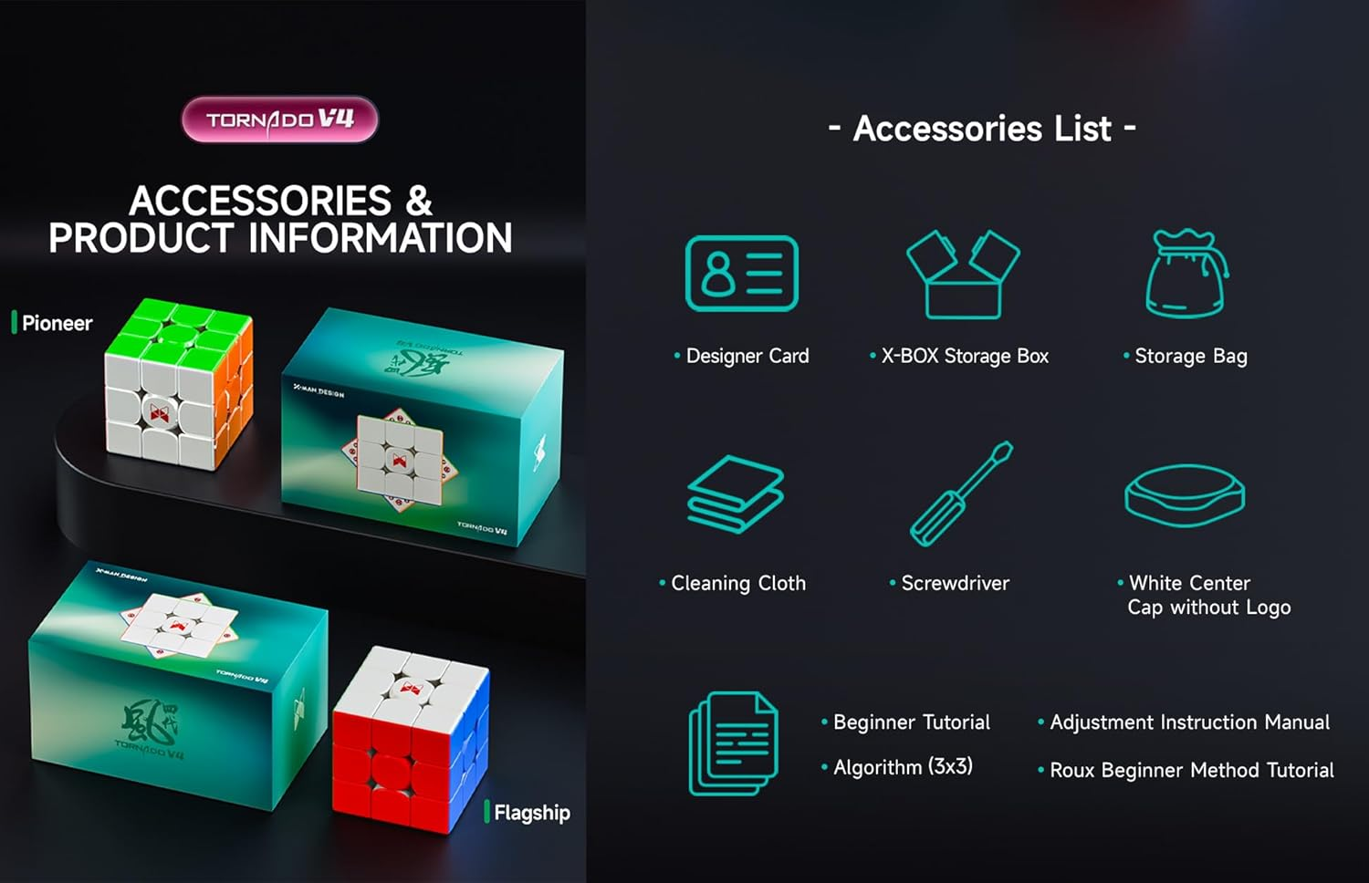 Cubershop QY X Man Tornado V4 M Pioneer UV Coated (With Adjustable Maglev), 2024 Top Config. 3X3 Magnetic Speed Cube, 3-Mag. Edge Positioning, Super Smooth and Fast, V4M Magic Cloth UV Glossy image number 4