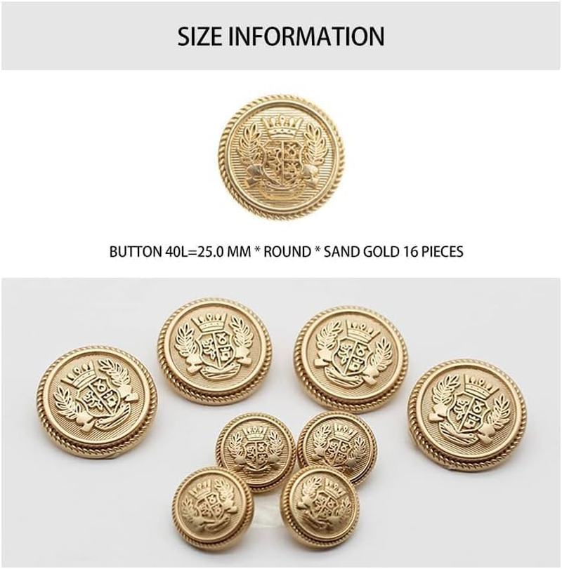 16Pcs Metal Blazer Button Set Vintage Style Jeans Buttons British Style Buttons for Coat Blazer Suits Uniform Jacket Sewing Crafts (Gold)