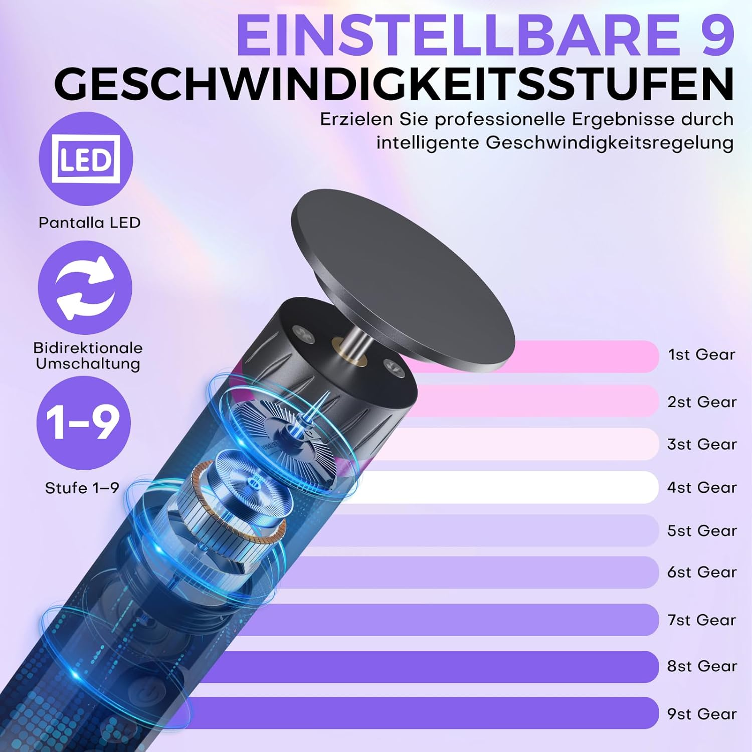 Bostar Electric Callus Remover, 9 Gear, 3-In-1 Professional Callus Removal, Foot Care, Nail Care, Pedicure Set with LED Display, 2 Nano Glasses, 40 Replacement Pads for Dead Hard Skin Women (Pink) image number 3