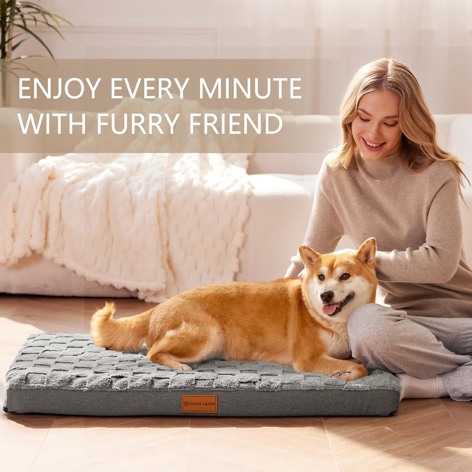 Patas Lague Orthopedic XL Dog Bed Large Sized Dog 107 X 71Cm, Waterproof Soft Comfortable Egg Crate Foam Large Pet Beds Crate Mat with Removable Washable Cover and Nonskid Bottom, Grey image number 4