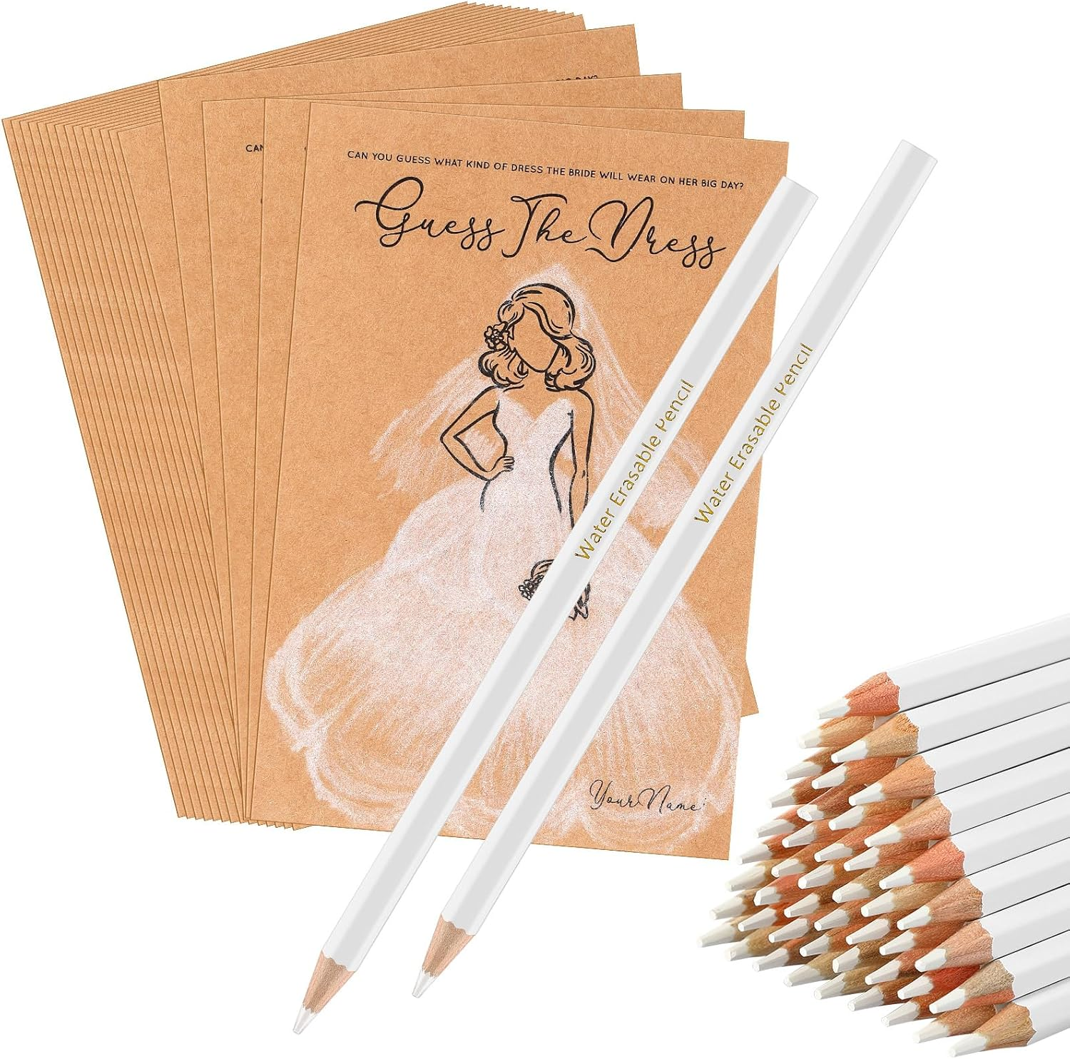 Fulmoon 30 Sets Guess the Dress Bridal Shower Games for Guests Include Wedding Shower Games Cards and Water Soluble Pencils Fun Wedding Decorations Party Supplies Games Ideas (Brown)