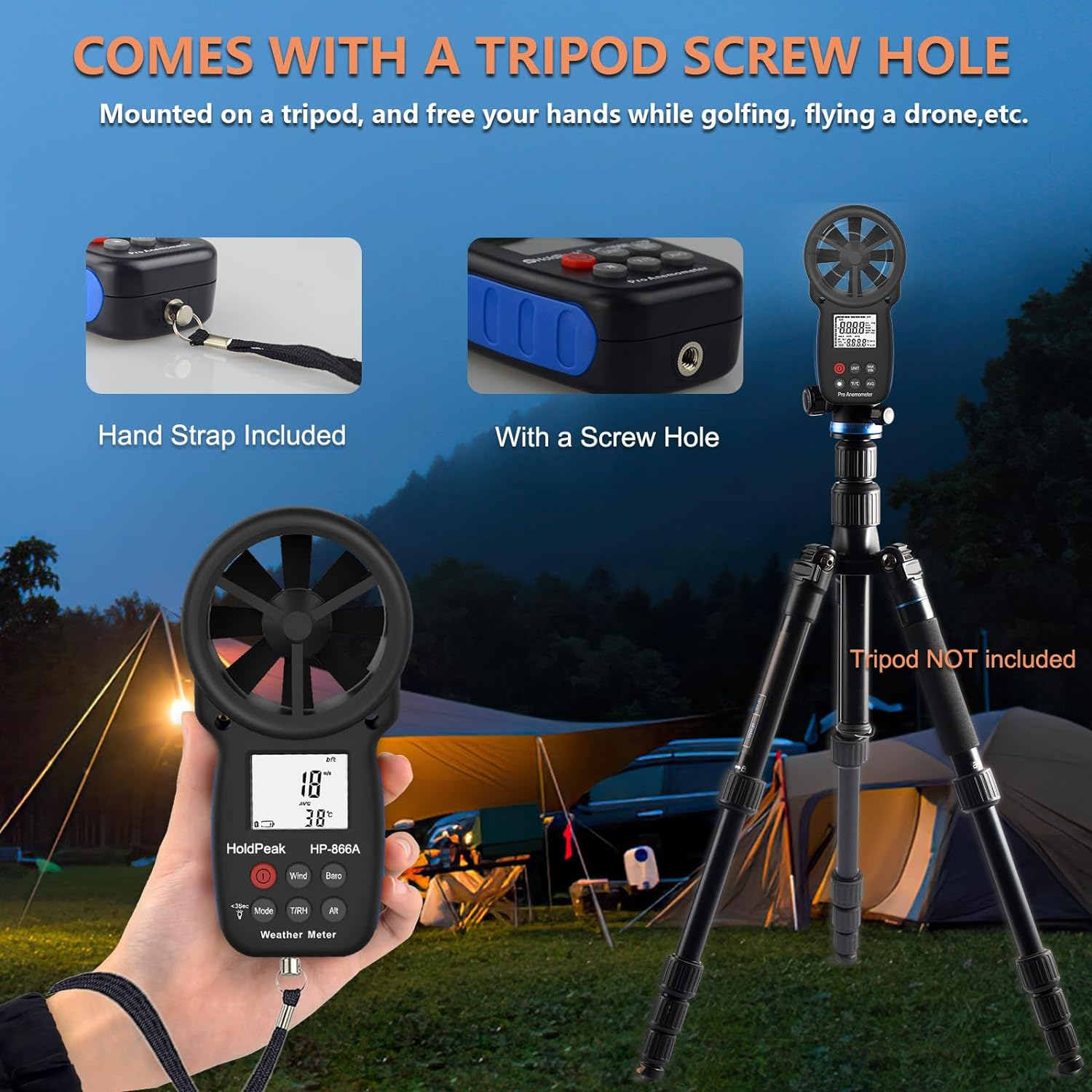 Holdpeak 866A Anemometer HVAC, Pro CFM Air Flow Meter for Wind Speed Temp Humidity Dew Point Airflow Measuring Device, Handheld Wind Gauge Meter with USB image number 6