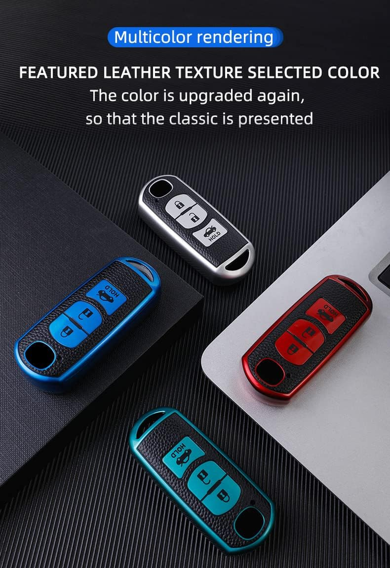 Ontto TPU Car Key Fob Case Cover Fit for Mazda 2 3 6 Atenza Axela Demio CX-5 CX5 CX-3 CX7 CX-9 2015 2016 2017 2018 2019 Keyless Entry Remote Key Shell Key Bag Protector Accessories 3 Buttons Silver A