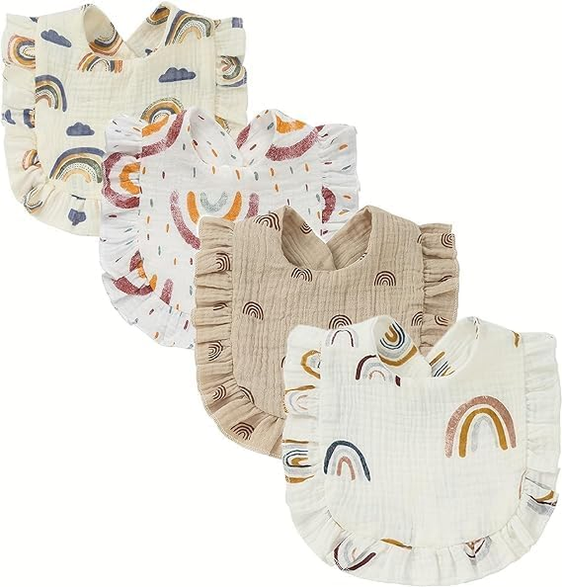 ZONEY 4 Pack Solid Muslin Baby Bibs Baby Bandana Drool Bibs Absorbent Cotton Bibs for Unisex Boys Girls - Animal image number 5