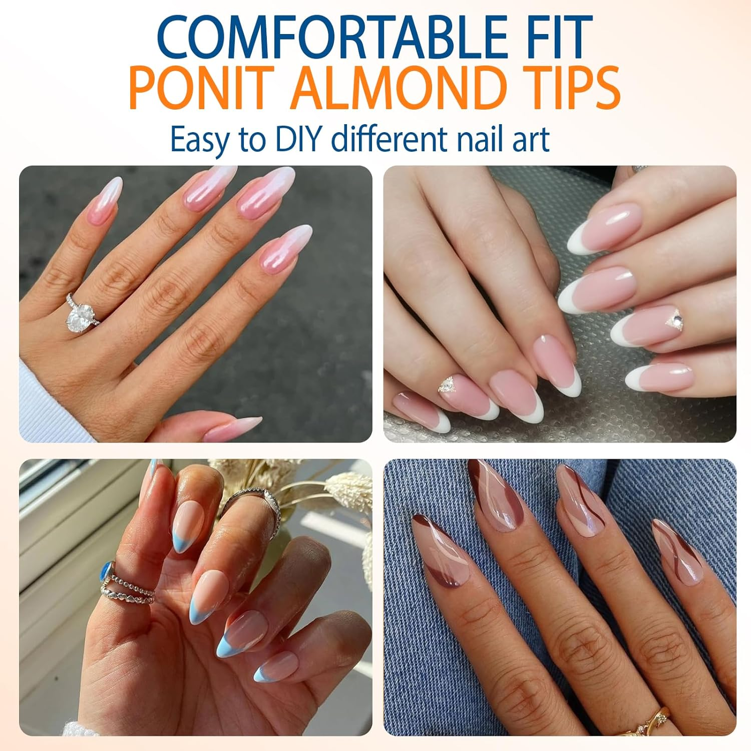 240Pcs Almond Nail Tips, 12 Sizes Pre-Shaped Half Matte Full Cover Clear Soft Gel Fake Nails, Pointed Acrylic Nail Tips for Gel Nail Extension & DIY Nail Art image number 2