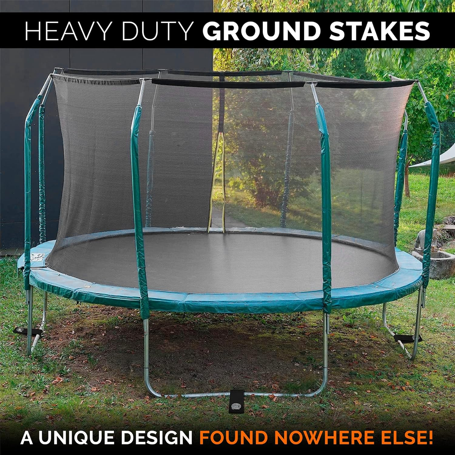 Trampoline Anchors High Wind Heavy Duty 12" Set of 4/6/8 with Straps, Drill Bit - Trampoline Anchor Kit - Trampoline Stakes Anchors High Wind - Ground Anchors - Trampoline Wind Stakes - Ground Stakes image number 2