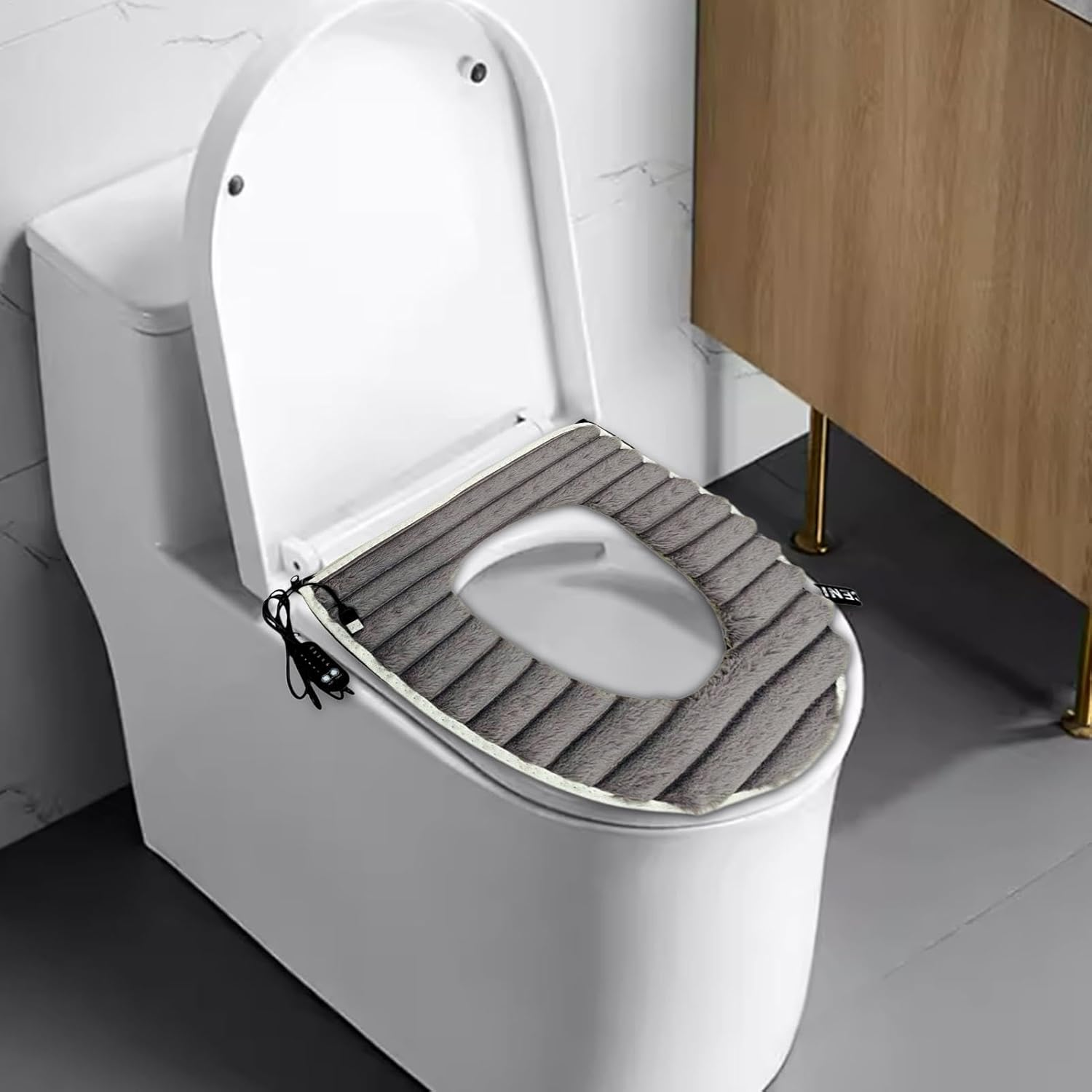 USB Heated Toilet Seat Cover | USB Powered Toilet Seat Cover | Soft Electric Heated Toilet Seat Cover, USB Powered Toilet Seat Warmer with Adjustable Temperature - Gray image number 6