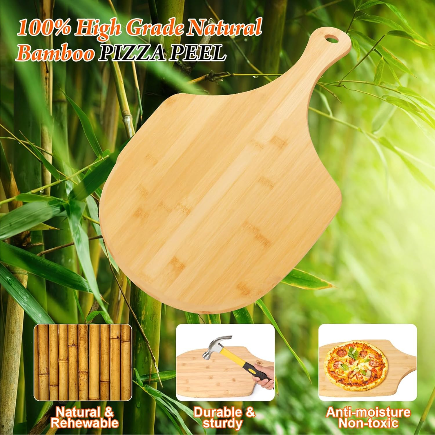 2-Pack Natural Bamboo Pizza Peel with Handle &ndash; 12 Inch Multi-Purpose Paddle for Baking, Cheese & Fruits | Smooth Surface & Easy Clean Kitchen Essential image number 3