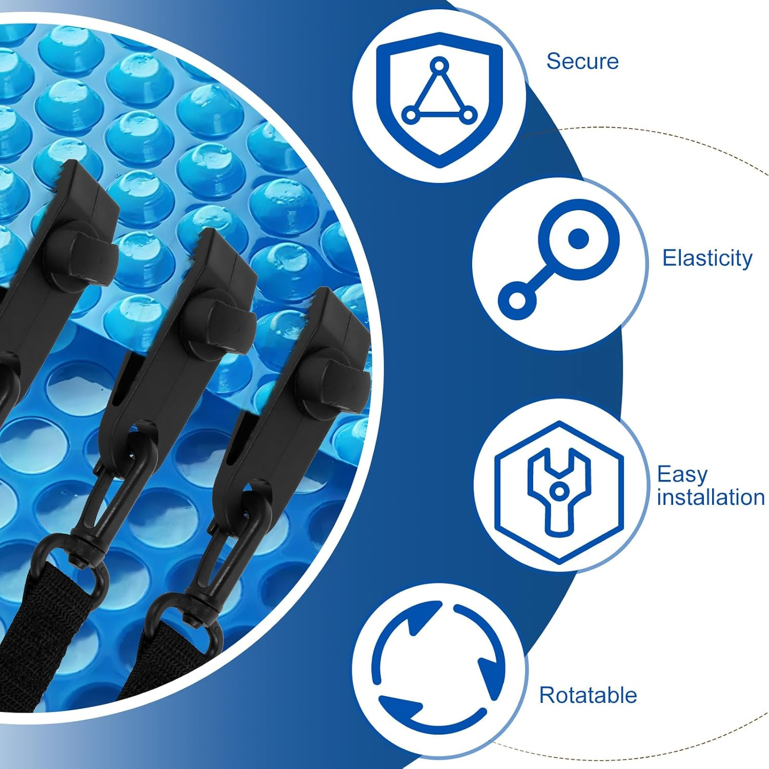 24Pcs Pool Solar Cover Reel Attachment Adjustable Strong Grip Pool Solar Blanket Strap Kit for Outdoor Garden Yard (Black,1 Set) image number 2