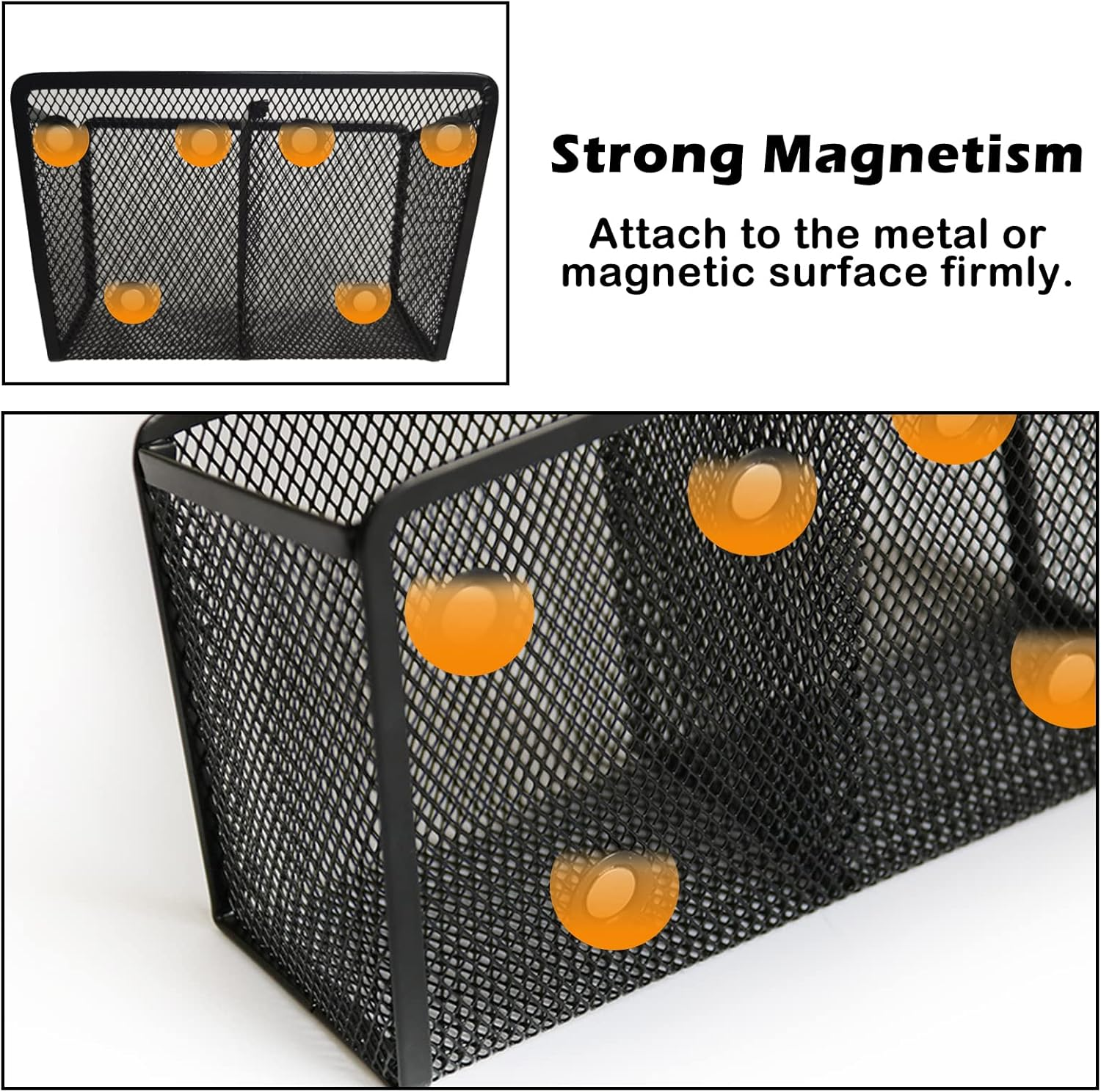 3Pcs Magnetic Pencil Holders, FHDUSRYO Magnetic Metal Storage Basket Organizer, Magnets Mesh Pen Marker Holders with Large Compartments for Whiteboard Refrigerator Office School Locker Kitchen image number 3
