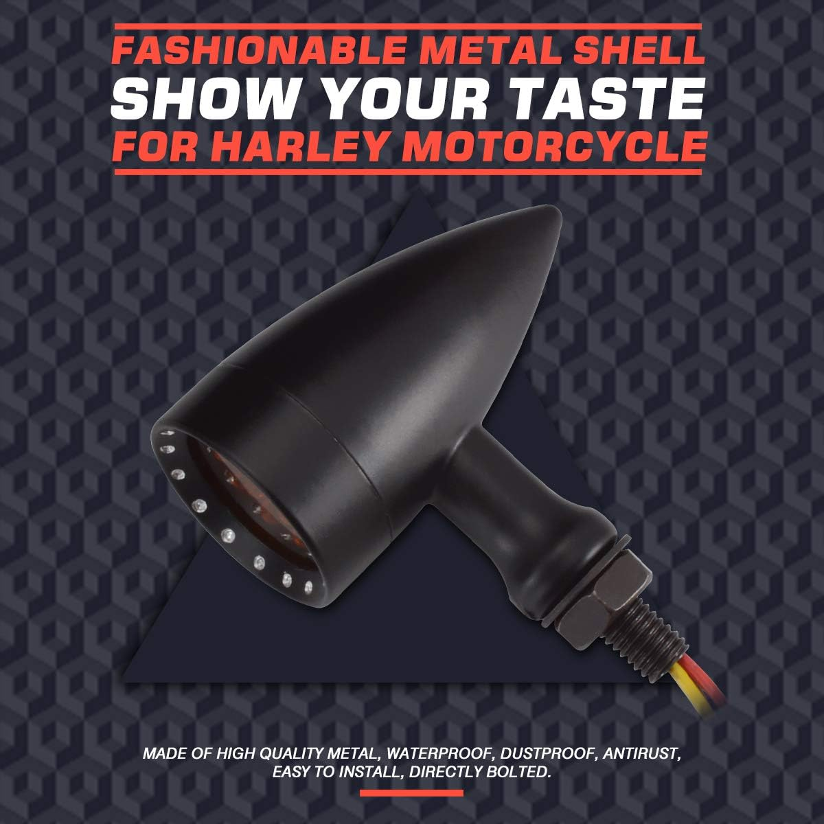 Katur Motorcycle Black Bullet Front Rear Turn Signal Fog Light Indicators Stop Light for Harley Motorcycle Cruiser Chopper Bobber