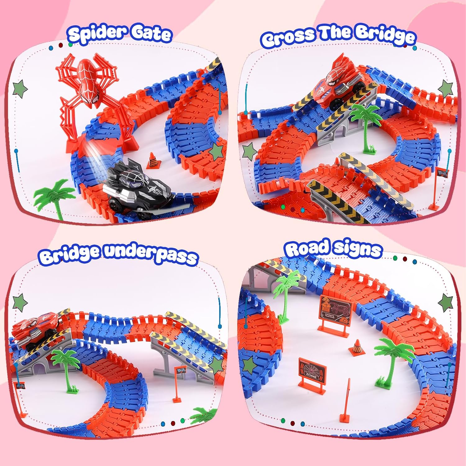 DIY Spider Track Toys 212 Pcs &ndash; Includes 2 Spider Race Cars, Bendable & Flexible Racetrack for Boys and Girls Ages 3 4 5 6 7 9, Creative Building Toy Set, Perfect Spider Gifts & Presents for Kids image number 4