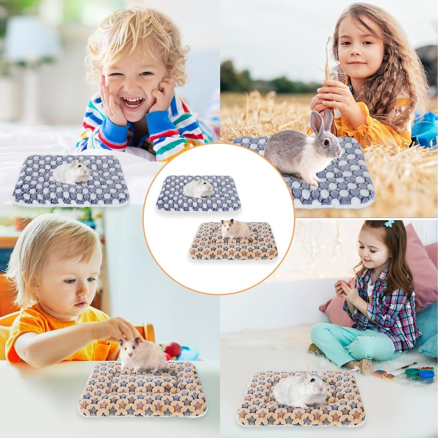 2 Pcs Small Animal Plush Bed Mat 35X27Cm Washable Guinea Pig Bed Mat Fluffy Guinea Pig Bedding Mat Sleeping Pad for Bunny Hamster Guinea Pig image number 1