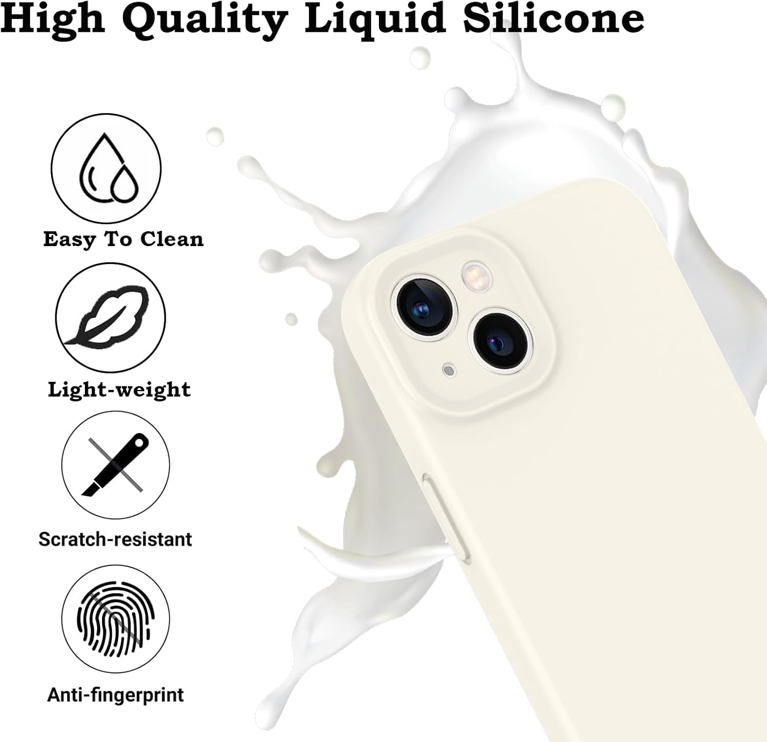 ROUMAYMAY for Iphone 15 Case, Liquid Silicone Shockproof Upgraded [Camera Cover], with Soft Fine Smooth Microfibre Lining Anti-Scratch, Full Body Phone Case for Iphone 15 Cover White Beige image number 3
