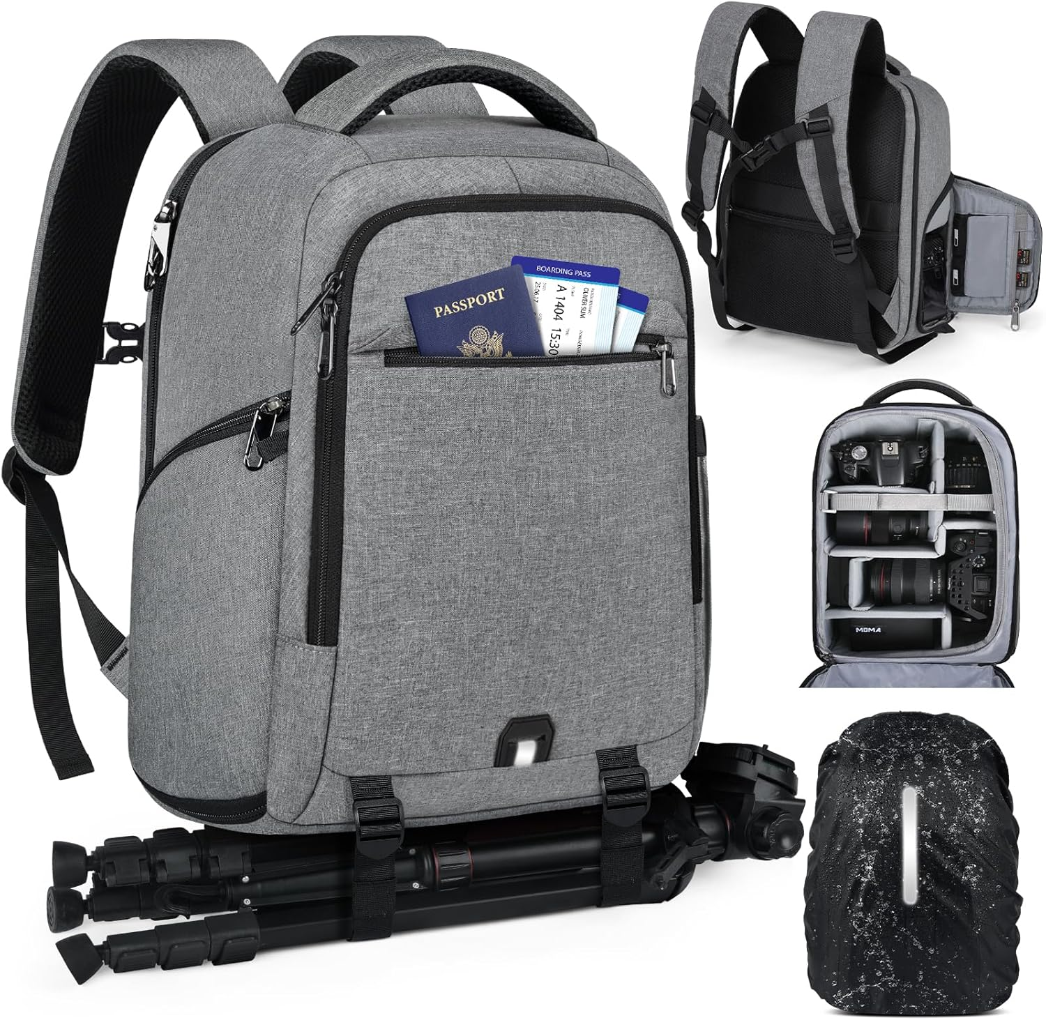 Camera Backpack Camera Bag for Photographers DSLR SLR Mirrorless Camera Cases with Waterproof Rain Cover & Laptop Compartment Fits 15.6 Inch Laptop,Anti Theft Travel Photography Backpack,Black