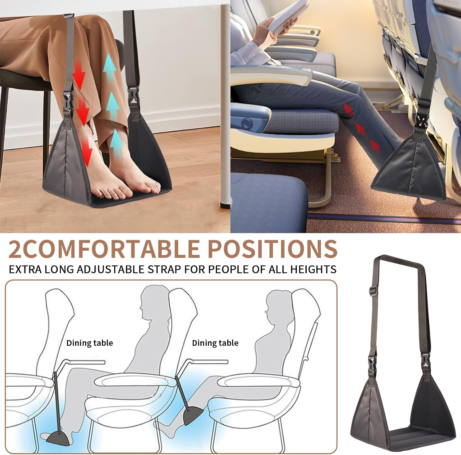 New Upgrade Airplane Footrest with No Feet Clashing, Portable Base Designed Foot Hammock, Travel Essentials Carry-On Adjustable Height Foot Rest Accessories image number 6