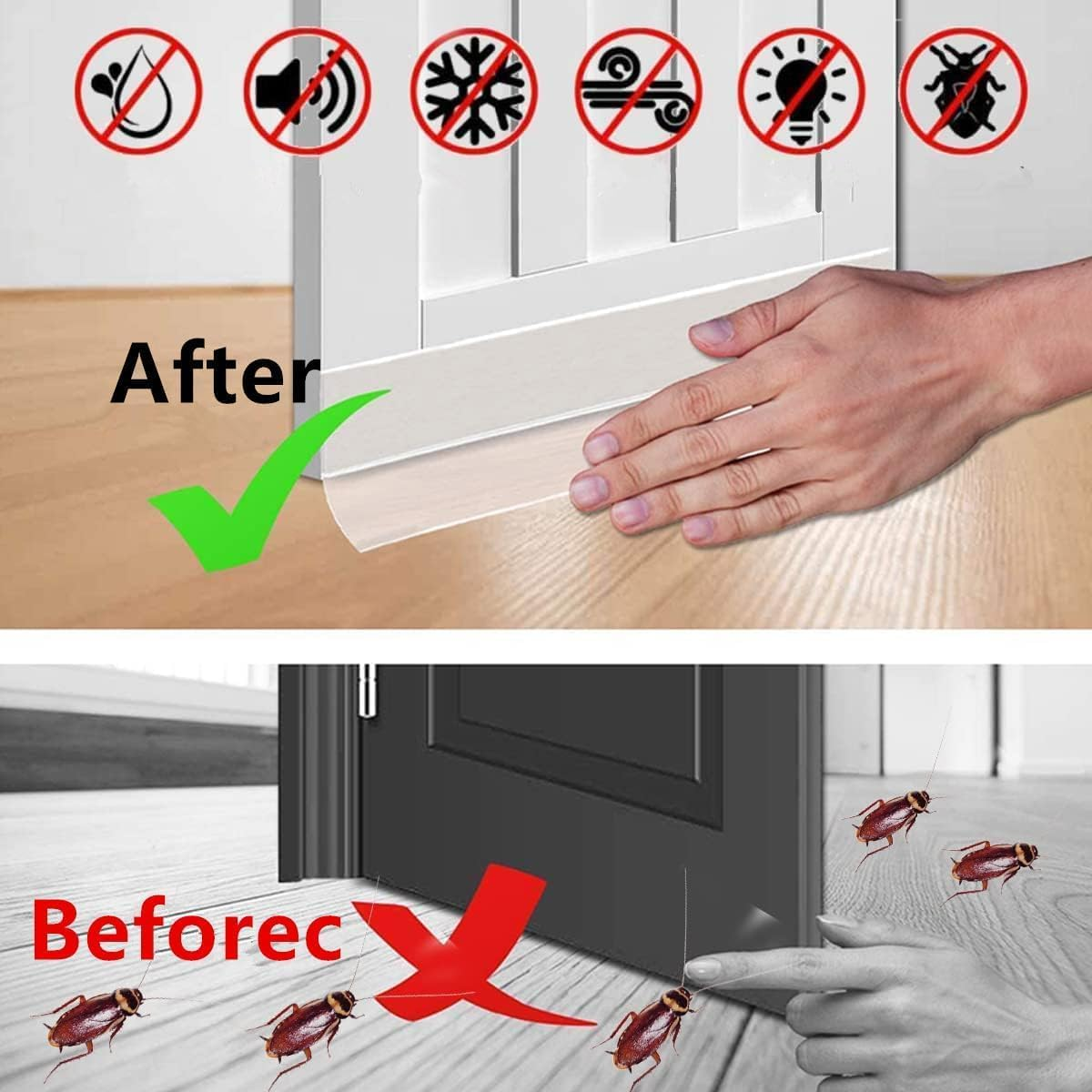 Silicone Seal Strip,Weather Stripping for Door or Window,Weatherproof Soundproof Self Adhesive Door Bottom, Draft Stopper Silicone Strip Tape for Door Window and Shower Glass(Width 45MM) image number 1