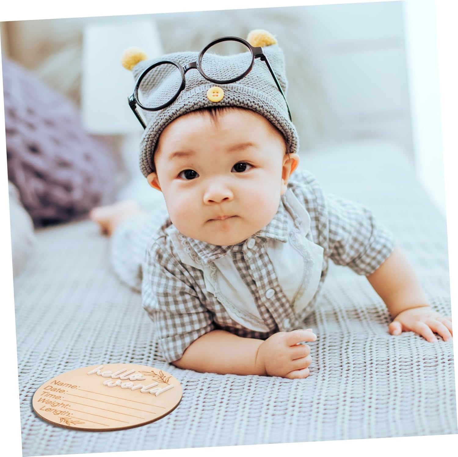 2Pcs Wooden Birth Announcement Sign Milestone Plaque for Newborns Natural Name Signs for Hospital Nursery Decor image number 3