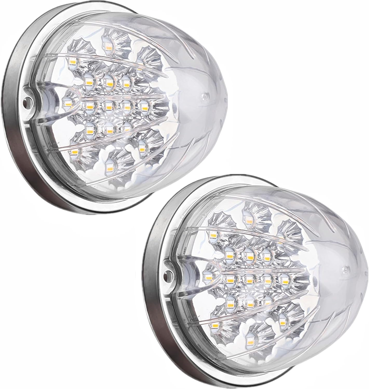 2PCS Dual Revolution Amber Turn Signal and Marker to White Auxiliary 17 LED Watermelon Lights, Clear Lens & Stainless Steel Bezel Marker Lights for Freightliner Kenworth Peterbilt Trailer Heavy Trucks image number 3