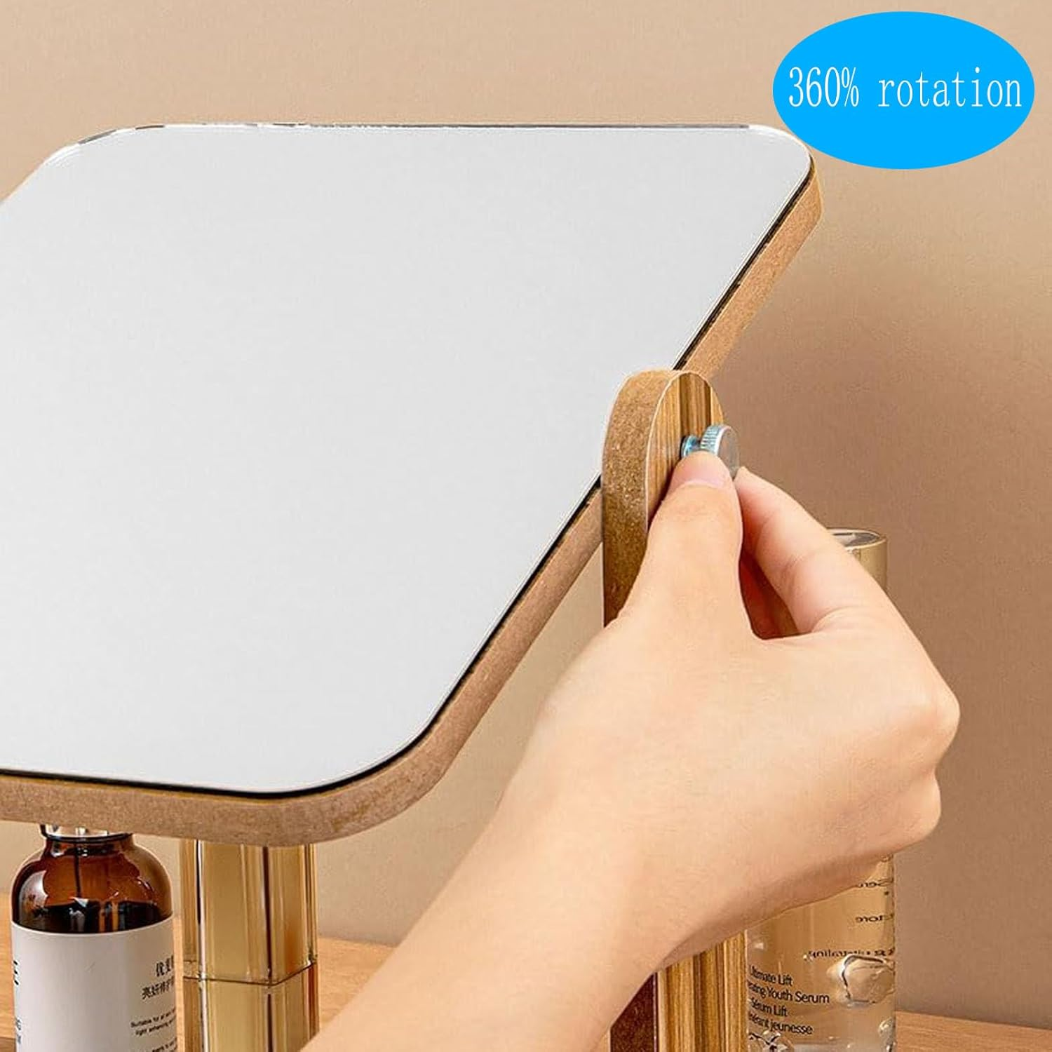 Cosmetic Mirror,With Natural Bamboo Stand,Magnification Double-Sided 360-Degree Rotating Magnifying Mirror,Portable Tabletop Mirror,Bathroom Shaving Makeup Mirror,Desk Mirror,Vanity Mirror（Medium - Medium image number 2