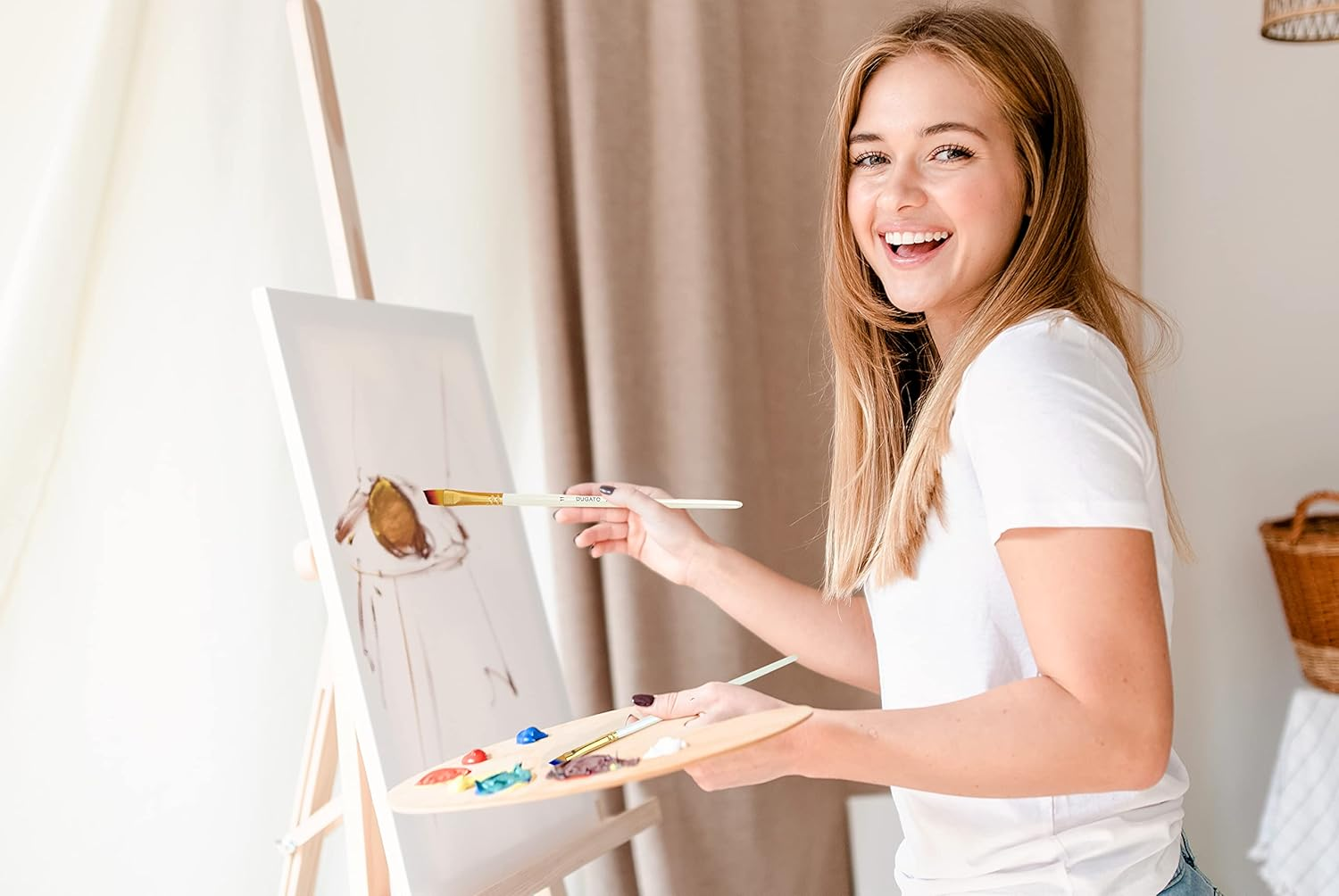 DUGATO 15 Piece Artist Paint Brush Set - Anti-Shedding Nylon Hair Brushes with Comfortable Grip for Acrylic, Watercolor, Oil, Gouache & Crafts - Suitable for All Skill Levels, Beginners, and Hobbyists image number 5