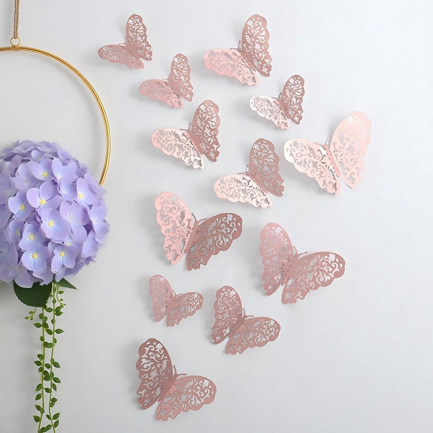 YAKESD Pink Butterfly Wall Decor Stickers,72Pcs 3 Sizes Butterfly Decals for Party Decorations，Kids Nursery Classroom,Wedding(Rose Gold) image number 1