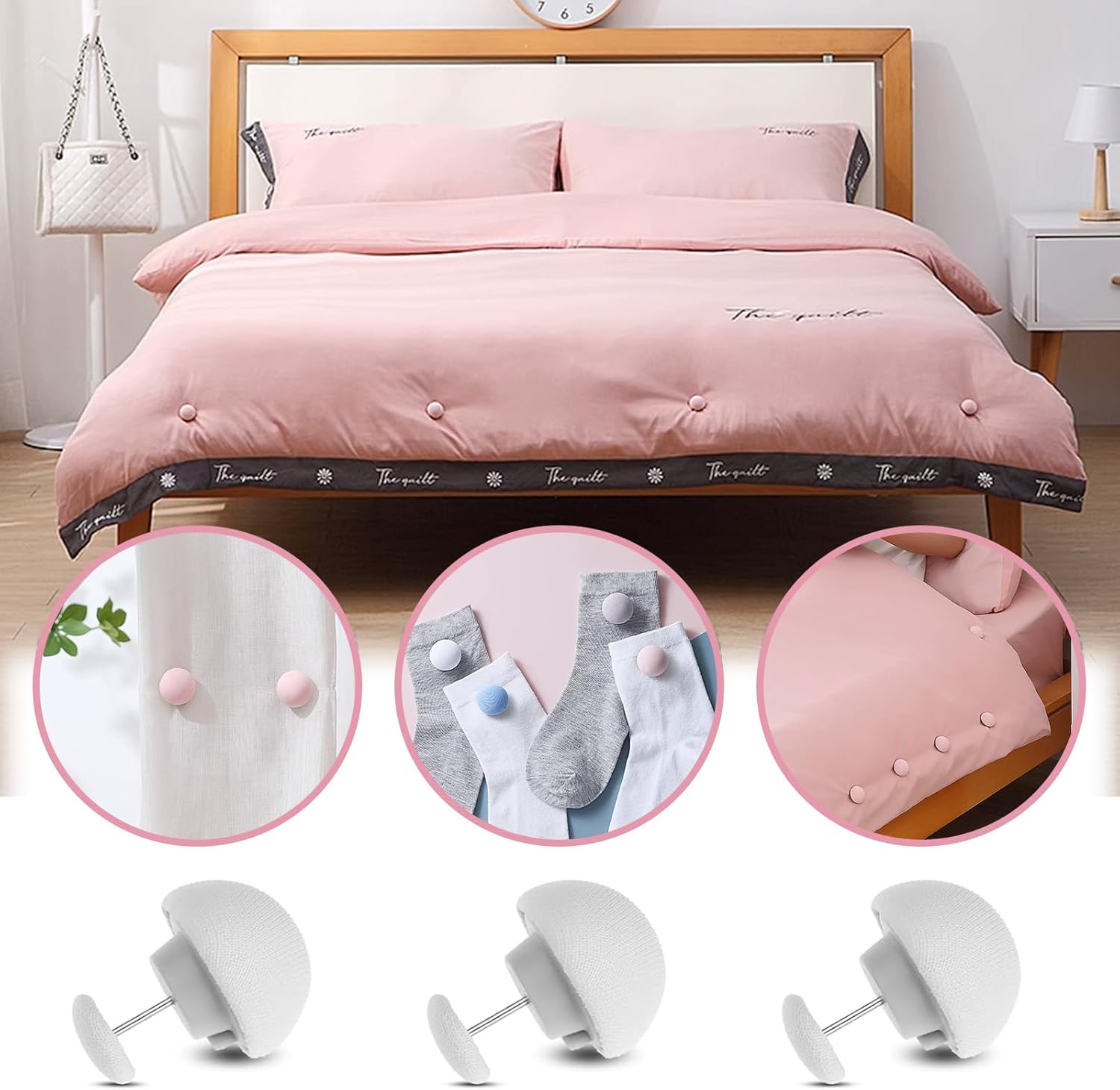 16 Pcs Duvet Pins - Duvet Cover Holding Clip, Reusable Quilt Fixing Buckle, Non-Slip Comforter Clips Keeps Comforter from Shifting for Fixing Bed Sheets, Duvet Covers, Cushions, Curtains (White) image number 5