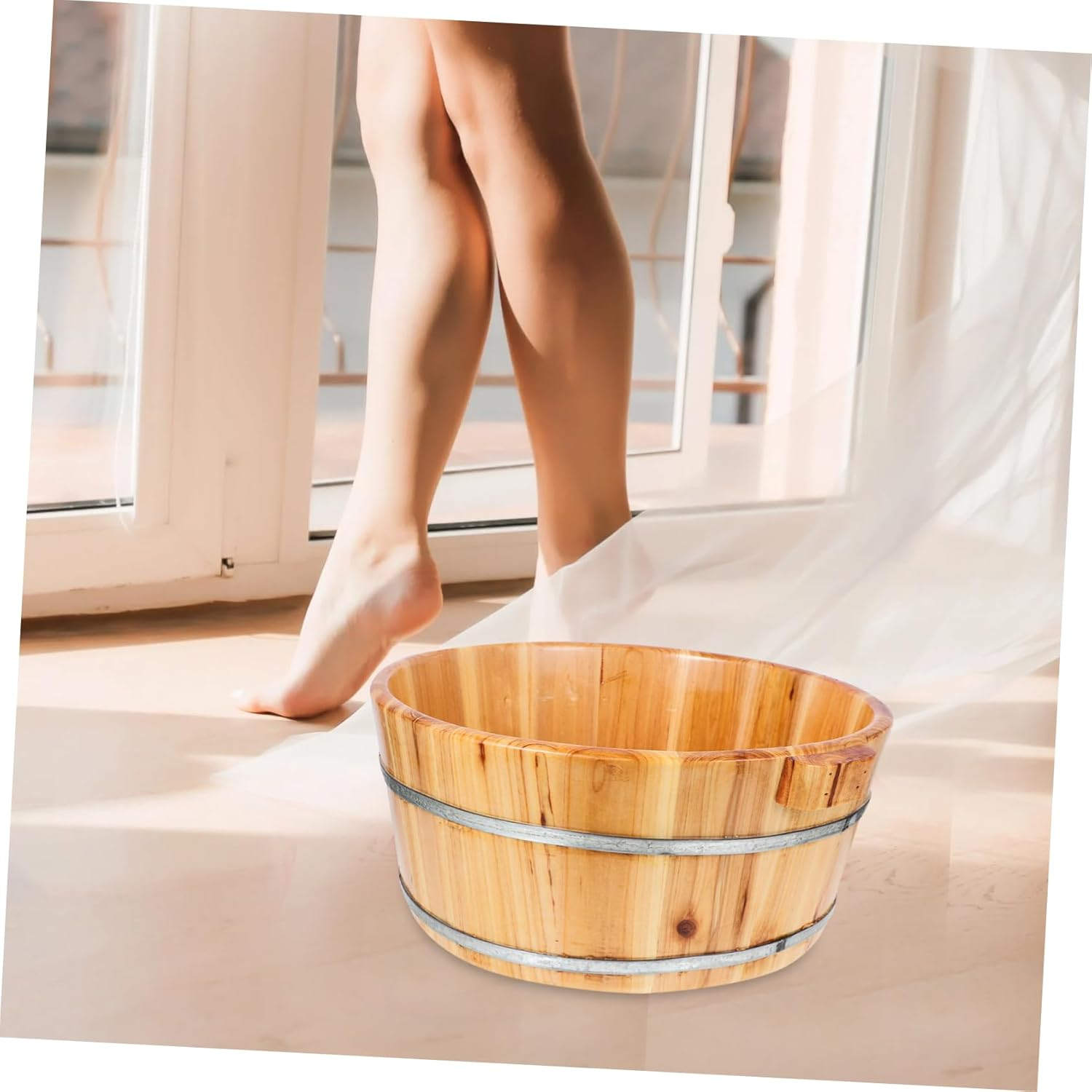 Ipetboom Wooden Foot Bath Bucket, 36Cm Wood Foot Tub for Soaking Feet Pedicure Bowl Spa Foot Massage Pedicure Barrel round Foot Bath Basin Foot Soak Tub Pan for Home Sauna image number 6