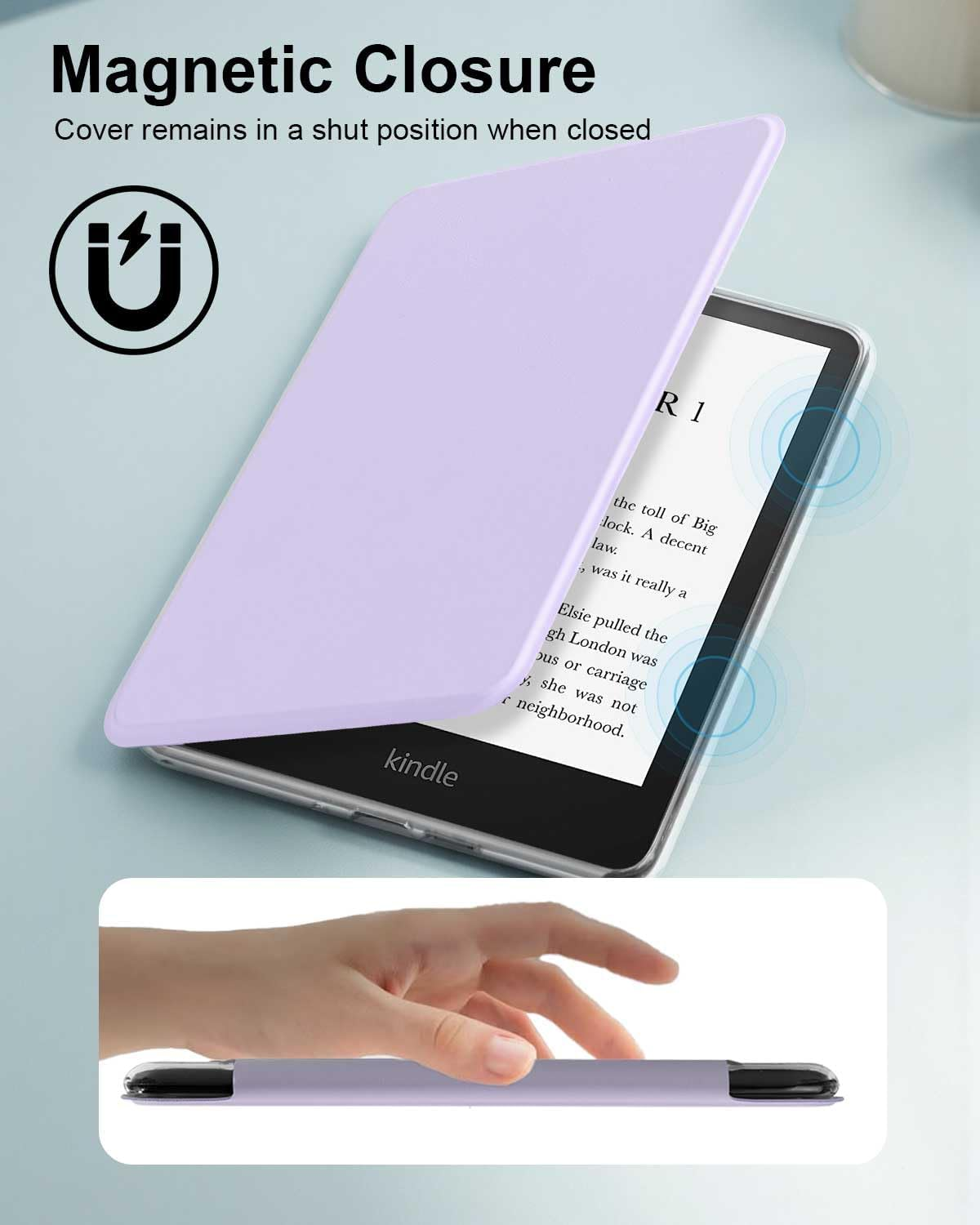 T Tersely Clear Back Slimshell Leather Case with Hand Strap for Kindle 11Th Generation 2024/2022, 6 Inch, Transparent Shockproof Magnetic Cover - Purple