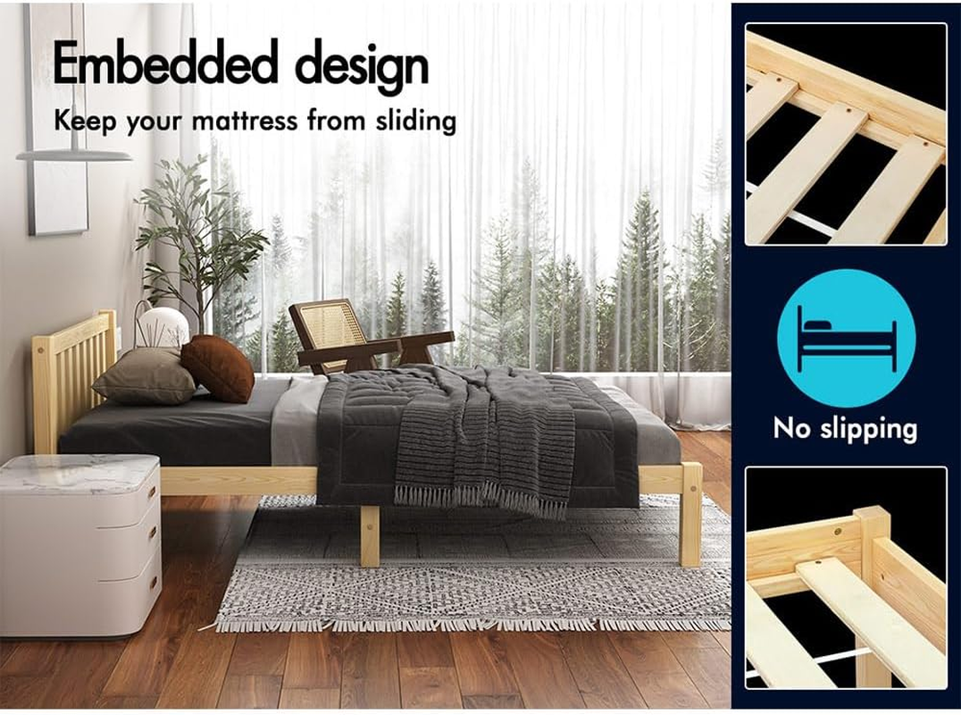 ALFORDSON Bed Frame Single Size Wooden Bed Base with Solid Wood Pine Timber Slats, Mattress Base Platform Support, Oak Bed Foundation with Storage Space, Fenella Series Home Bedroom Furniture image number 1