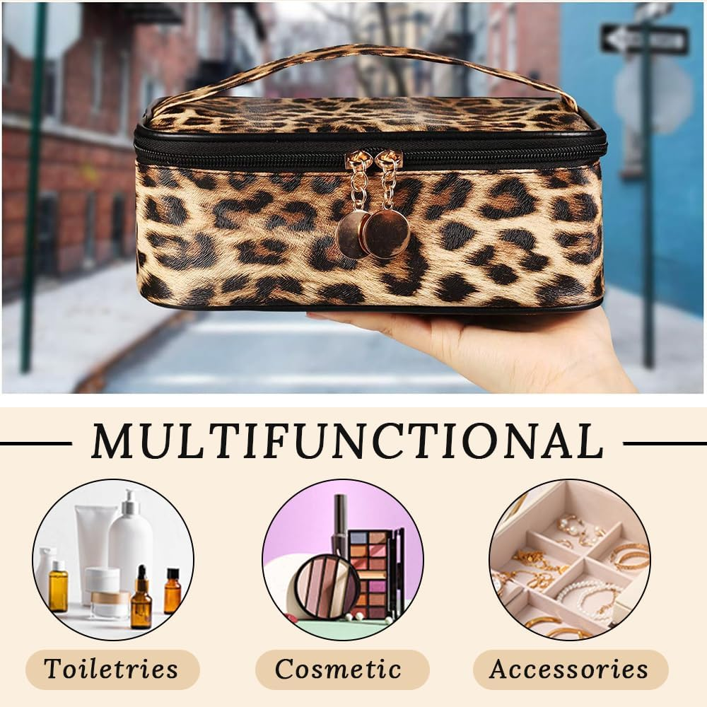 3-Piece Leopard Print Cosmetic Bag Set, Cheetah Print Portable Travel Cosmetic Bag, Multifunctional Women'S Handbag, Waterproof Storage Box with Zipper, Large-Capacity Toiletry Storage Box