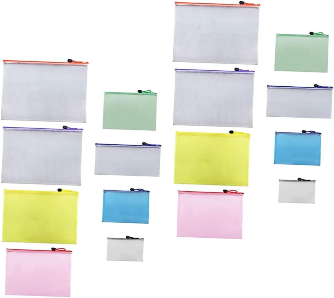 LAPYAPPE 16Pcs Mesh Zipper Pouch for Document Organization Multi Transparent File Bags for Storage Material for Stationery and Travel Supplies image number 5