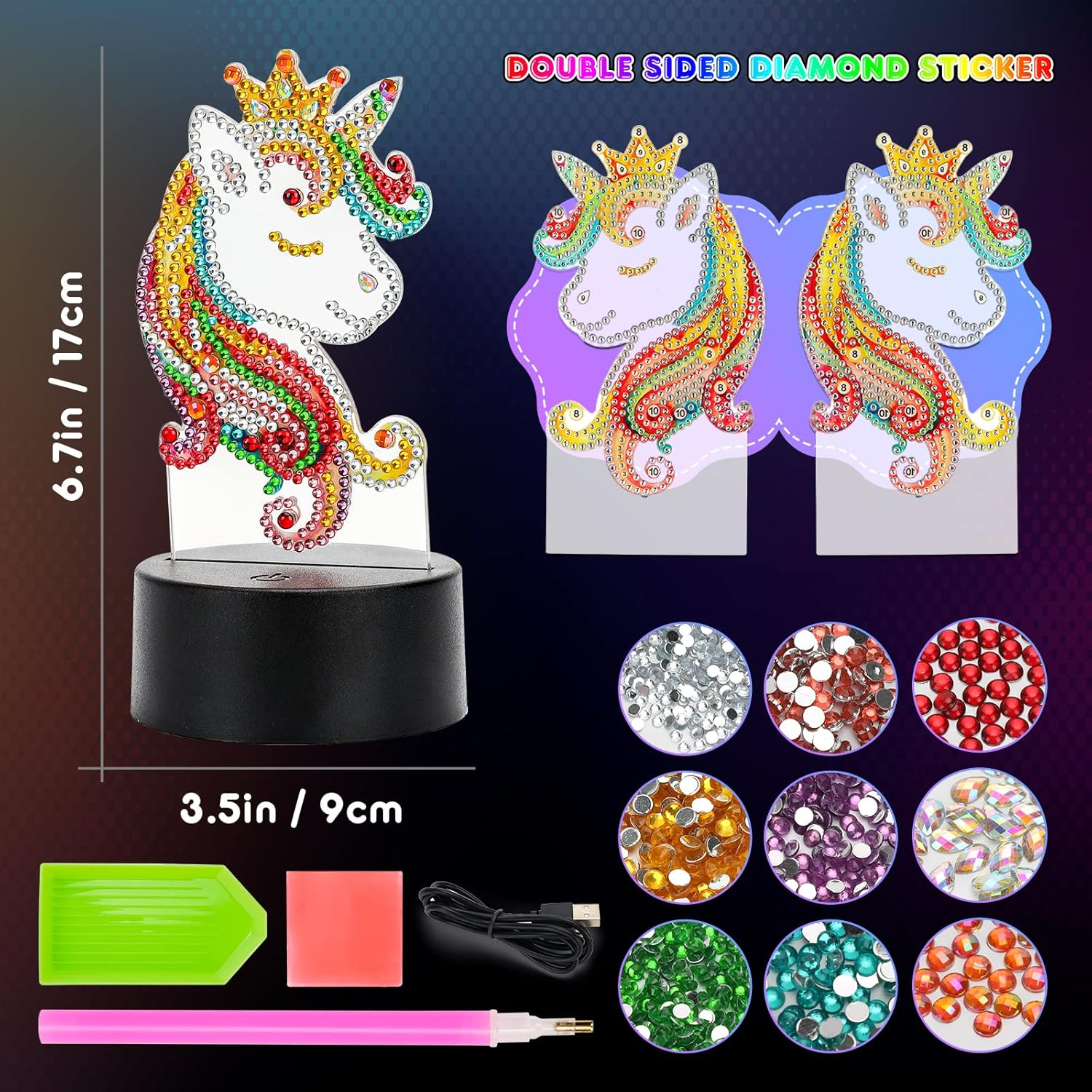 Girls Toy for 4 5 6 7 8 Year Old Kids Boy Girls Gift, Diamond Painting Kits for 5-9 Years Old Boy Girls 3D Diamond Art and Craft Kits Age 5-8 Girls Birthday Gift Unicorn Toy for 4-7 Year Old Girl image number 3