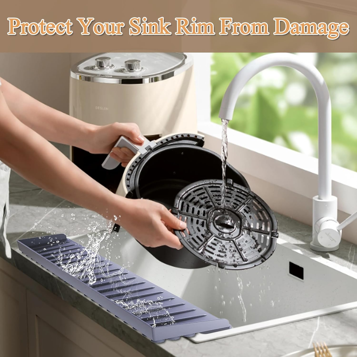 Silicone Sink Edge Protector, Sink Protectors for Kitchen Sink Splash Guard Stainless Steel, Granite, Quartz Countertop Protector for Kitchen and Bathtub Sink (Gray)