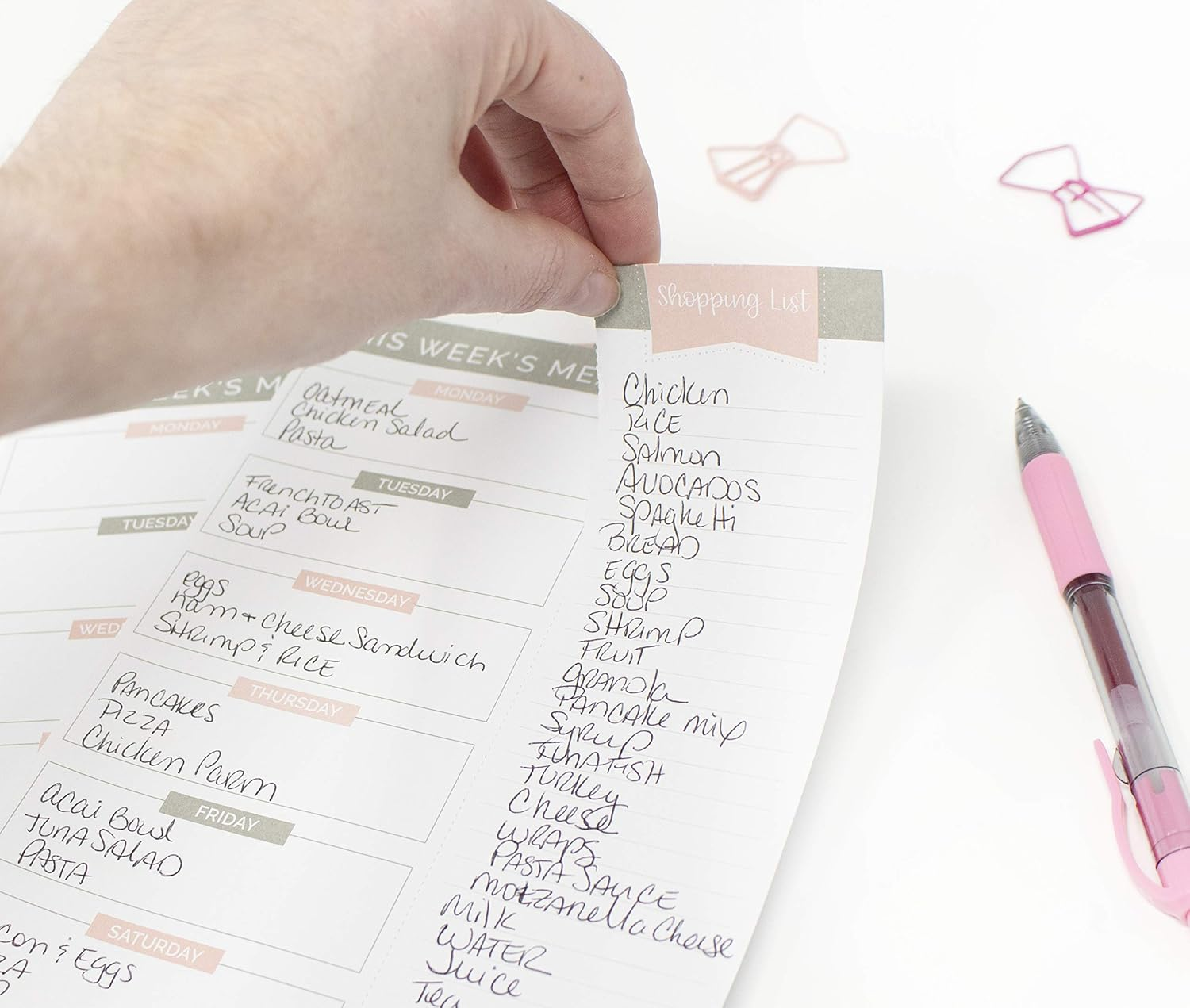 Bloom Daily Planners Weekly Meal Planning Pad - Magnetic Hanging Refrigerator Menu Planner with Tear-Off Sheets & Perforated Grocery Shopping Lists - 6X9 (Grey & Pink) - 6\" X 9\" Pocket Pad image number 2