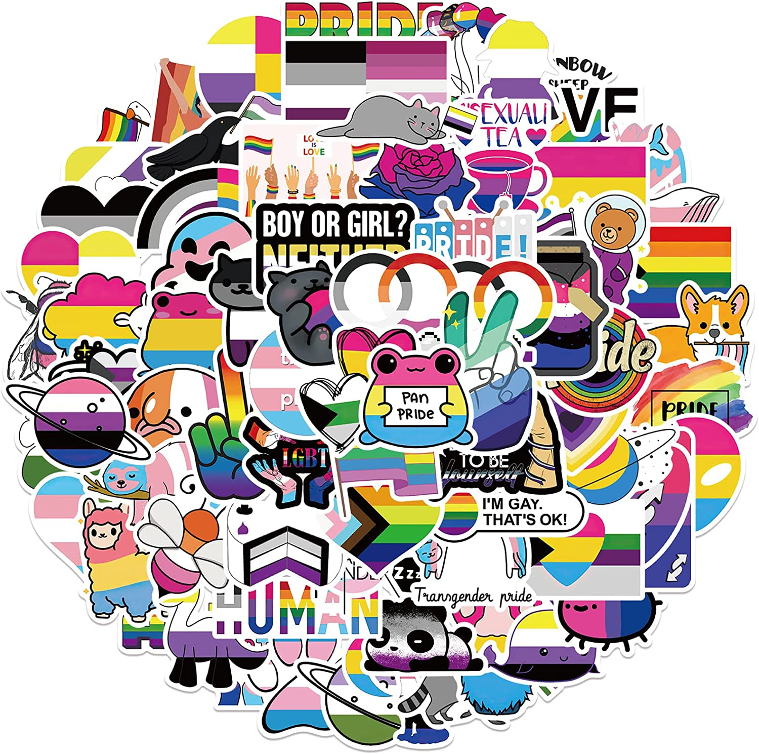 100 PCS LGBT Gay Pride Stickers,Gay Love Rainbow Stripe Graffiti Vinyl Waterproof Decals for Water Bottles Computer Bicycle Skateboard Luggage Phone Pad Laptop Kids Teens Aldult Stickers Pack image number 4