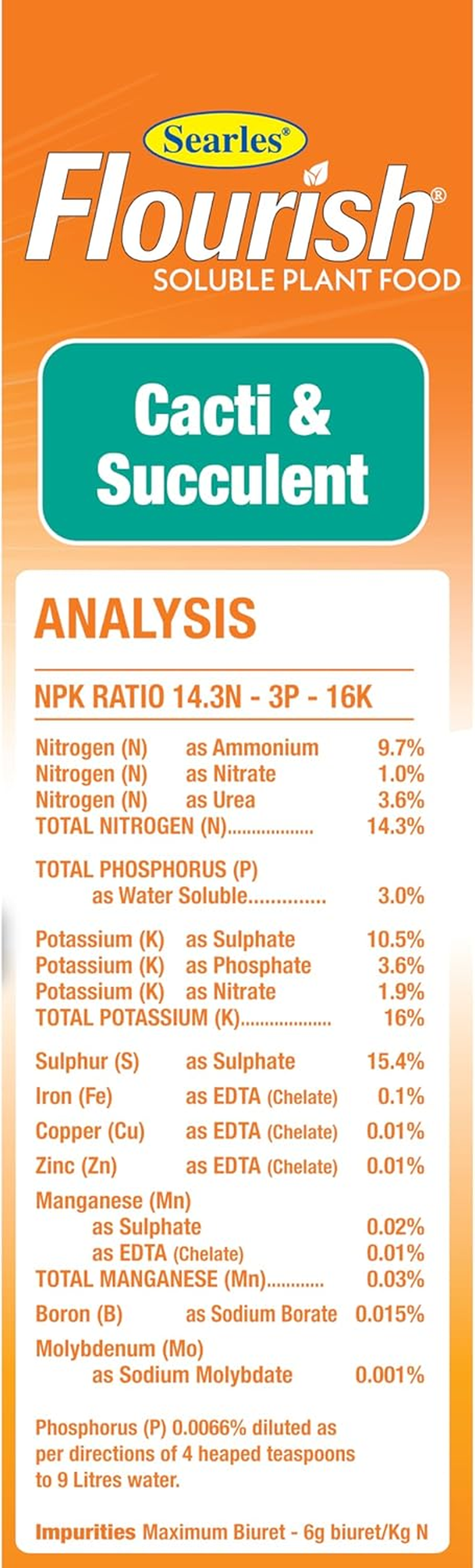 Searles Flourish Cacti and Succulent Soluble Plant Food Fertiliser, 500G image number 2