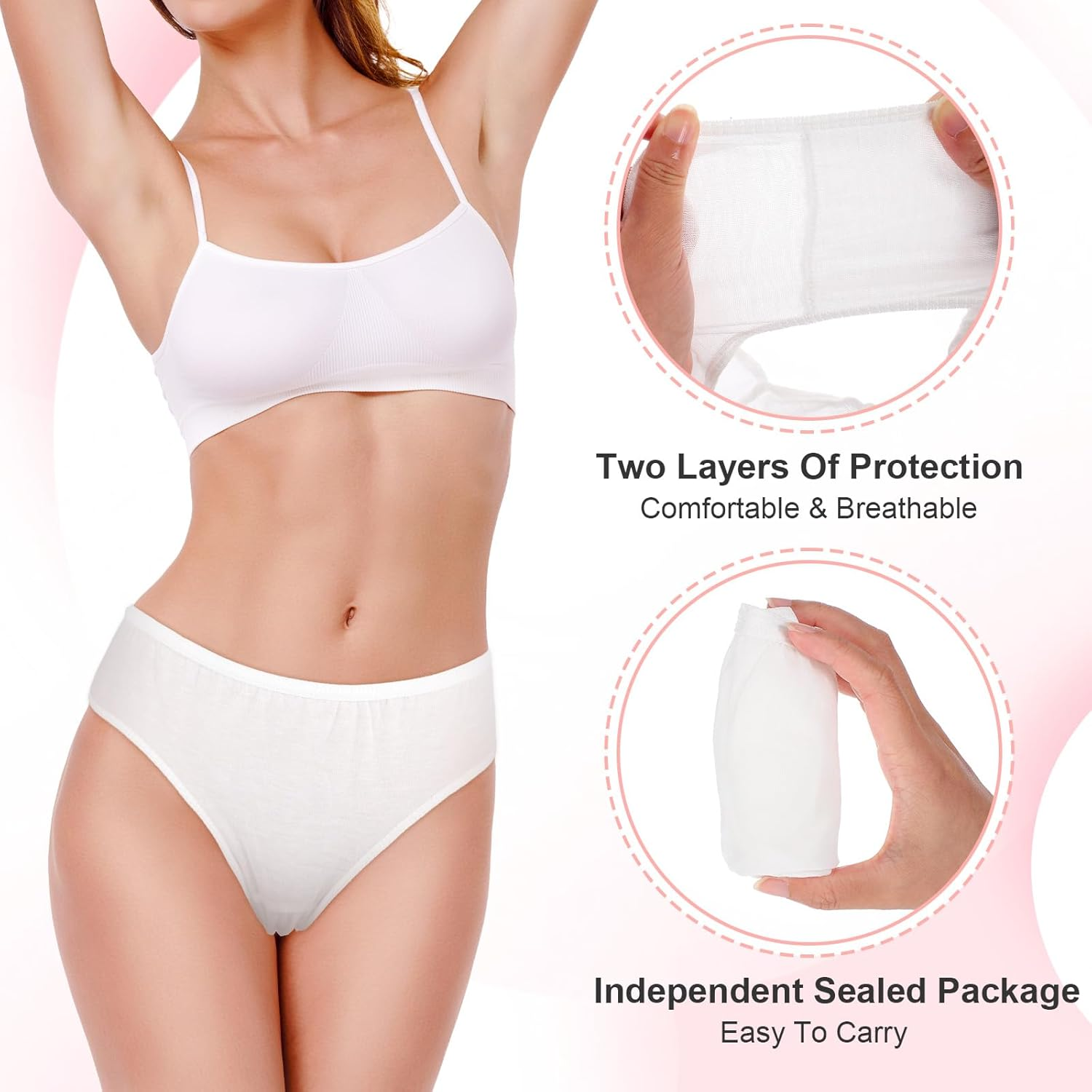 40 Pack Women'S Disposable Underwear Polyester Cotton Ladies Briefs Panties Women for Travel Hospital Postpartum (XL Size) White image number 4