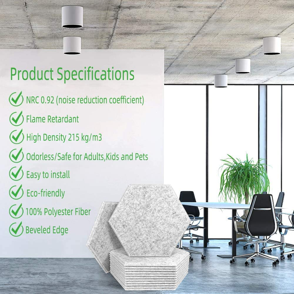 12 Pack High Density Acoustic Absorption Panels, Soundproofing Foam Sound Proof Panels for Wall and Ceiling Regular Hexagon image number 4