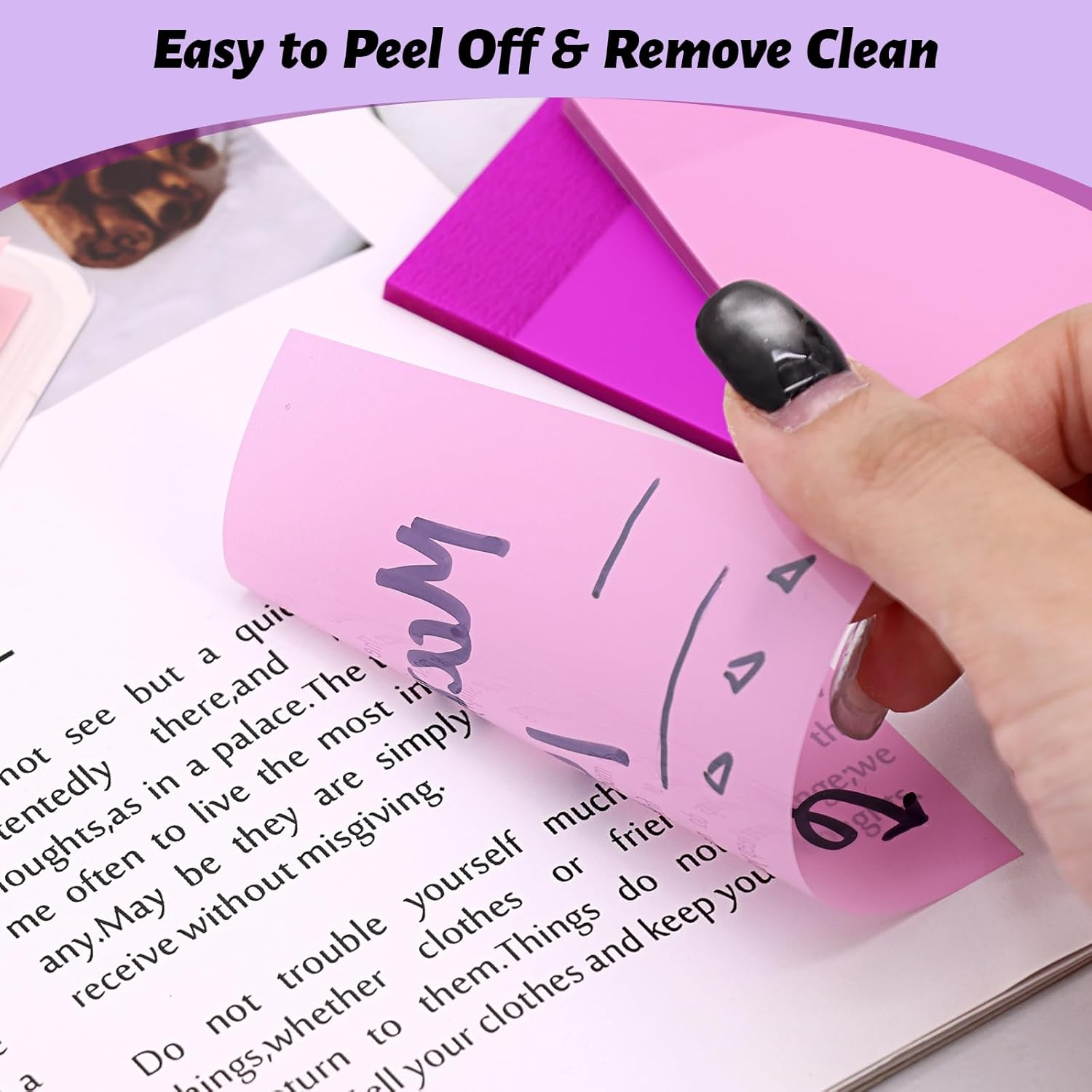 &lrm;SYMDROMIA Transparent Sticky Notes, 3"X3" Clear Post Translucent Sticky Notes with See through Self-Adhesive Sticky Pads for Office School College Supplies, 800 Sheets Lavender Purple image number 3